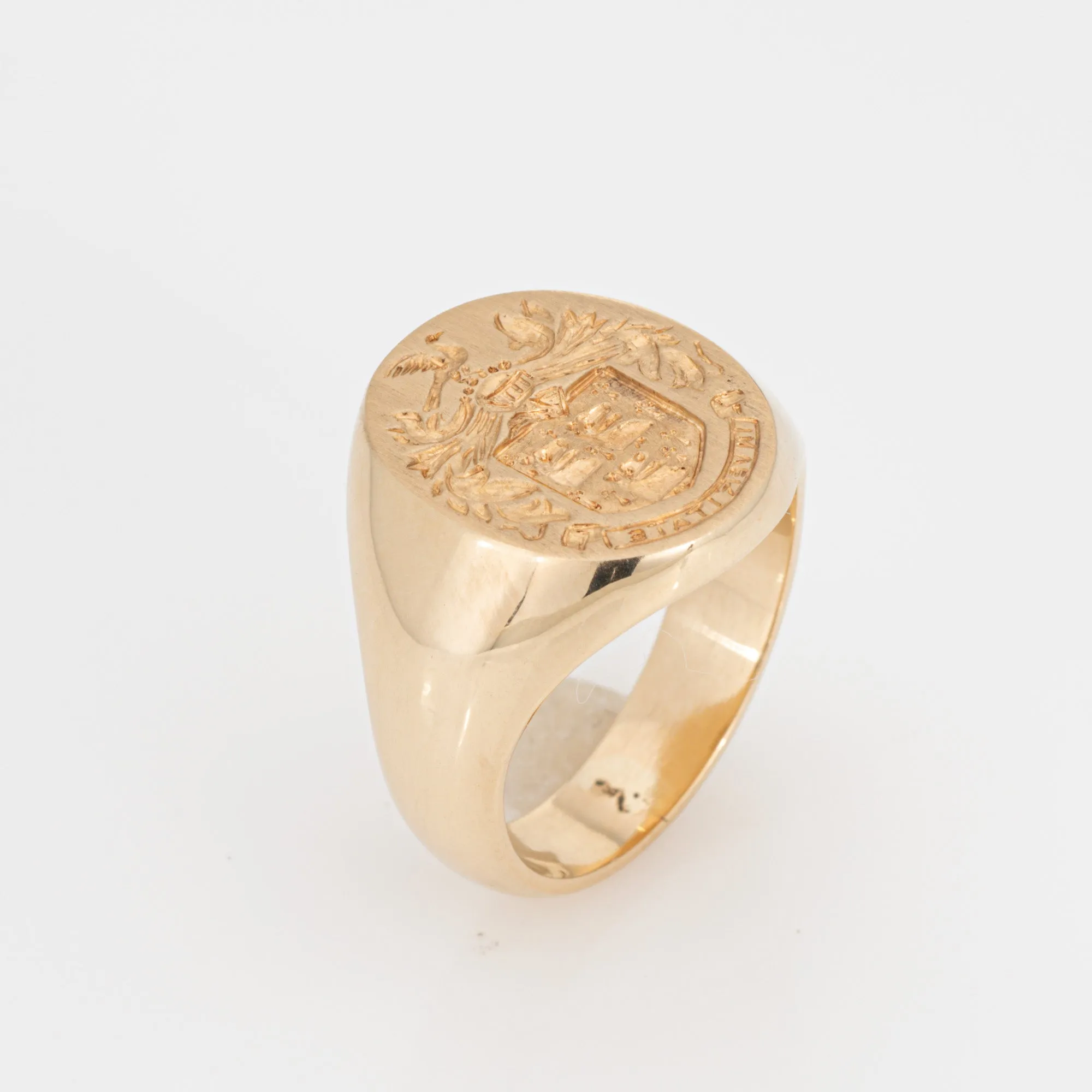 Family Crest Signet Ring Vintage Mid Century Heavy 14k Yellow Gold Sz 10