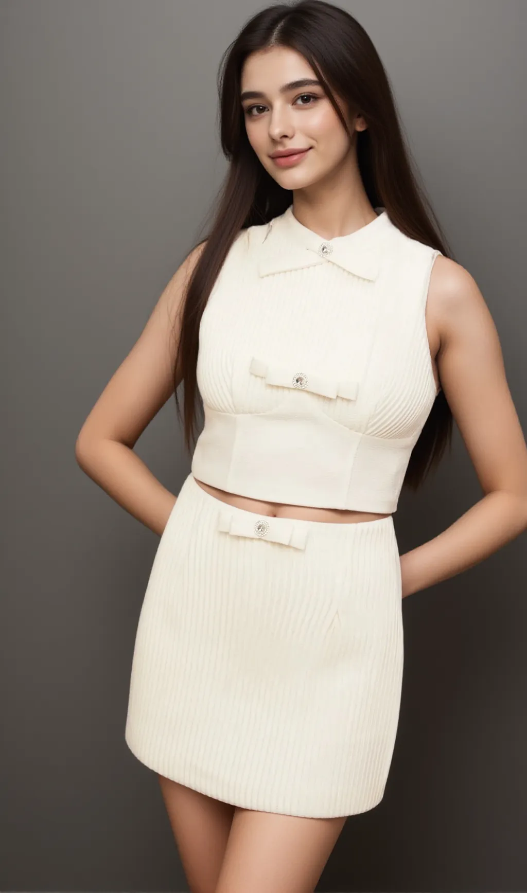 Flaminia white bow-embellished top & skirt matching set