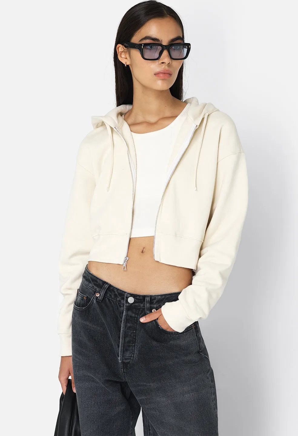 Fleeced Boca Zip Hoodie / Salt