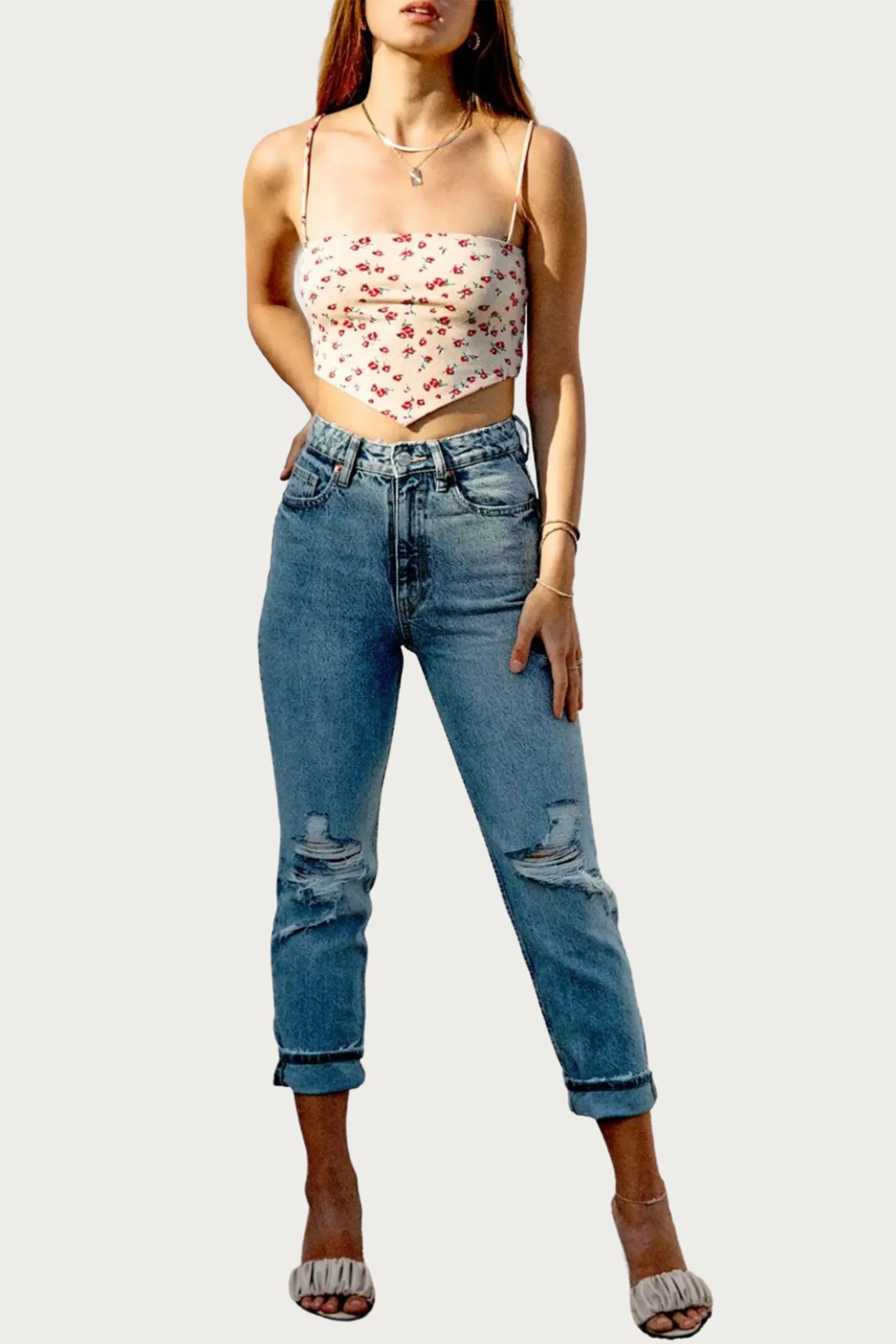FLORAL STRETCH-CREPE HANDKERCHIEF TOP