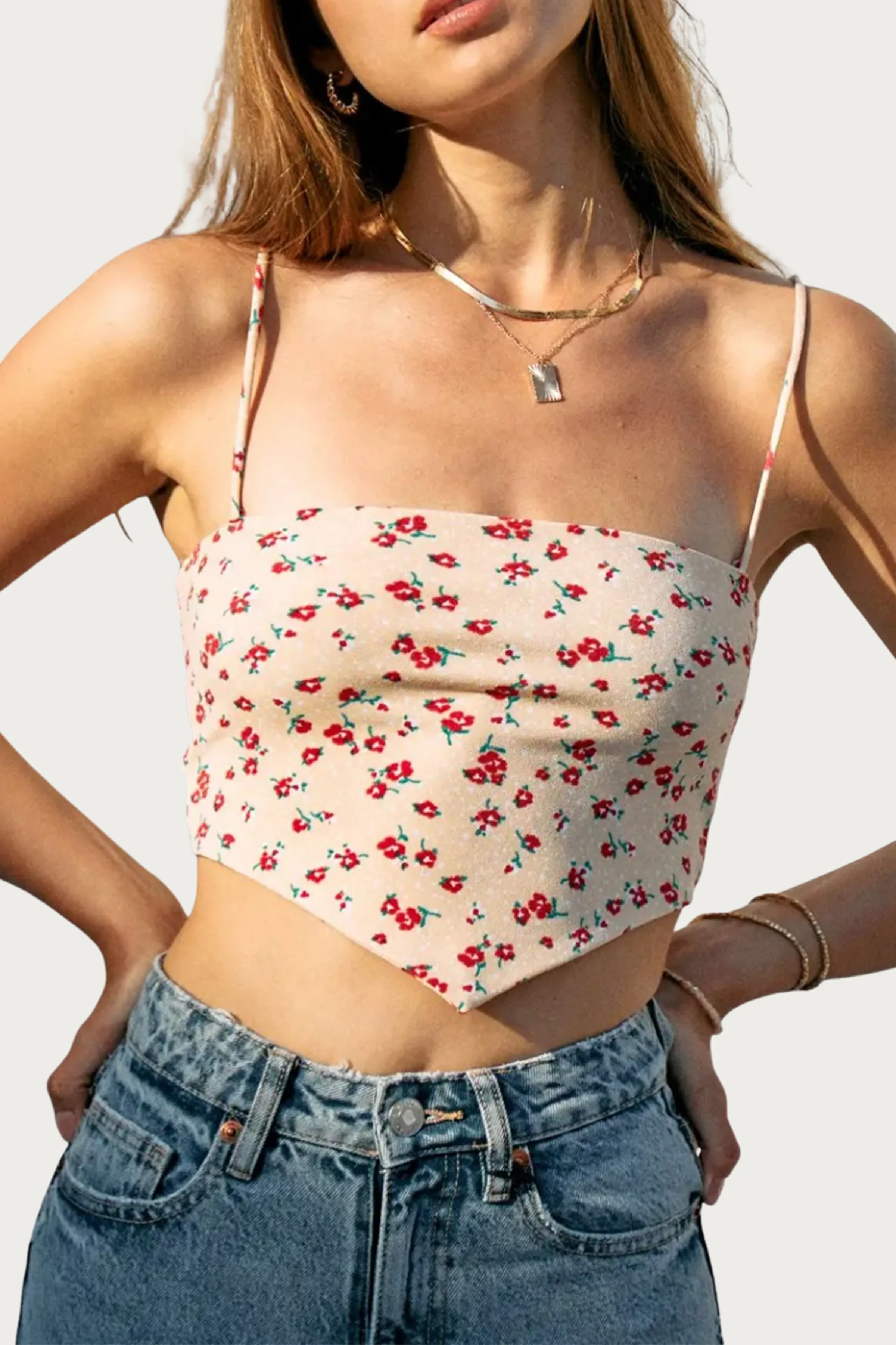 FLORAL STRETCH-CREPE HANDKERCHIEF TOP
