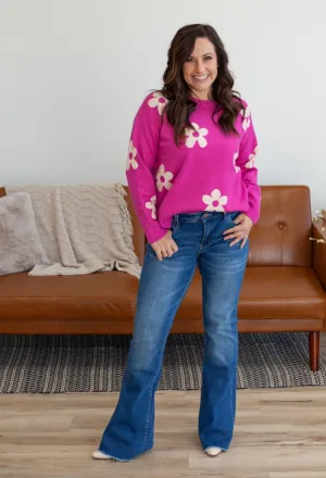 Flower Jacquard Sweater in Magenta