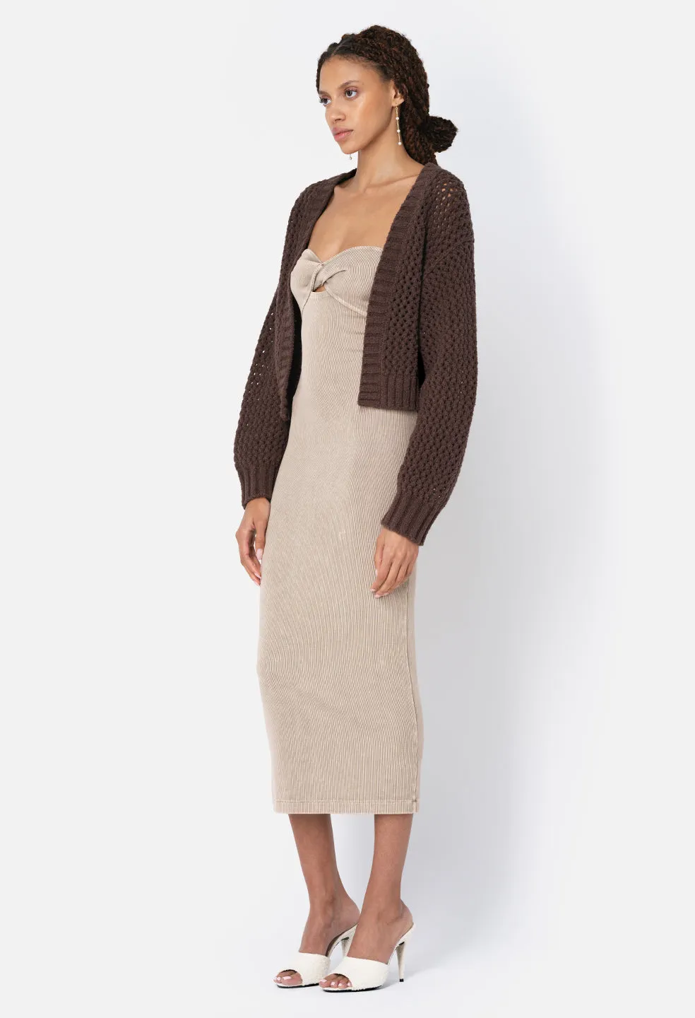 Foam Boucle Cropped Cardigan / Chocolate