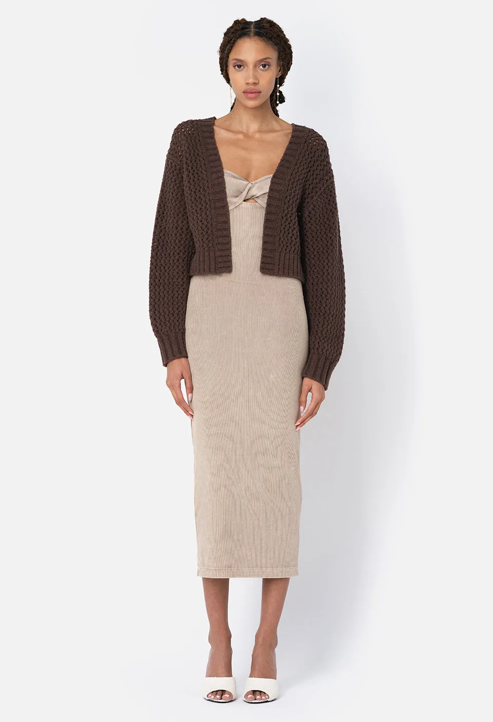 Foam Boucle Cropped Cardigan / Chocolate