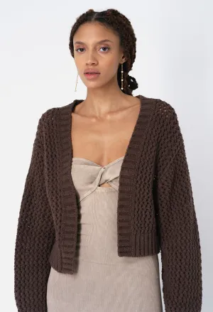 Foam Boucle Cropped Cardigan / Chocolate