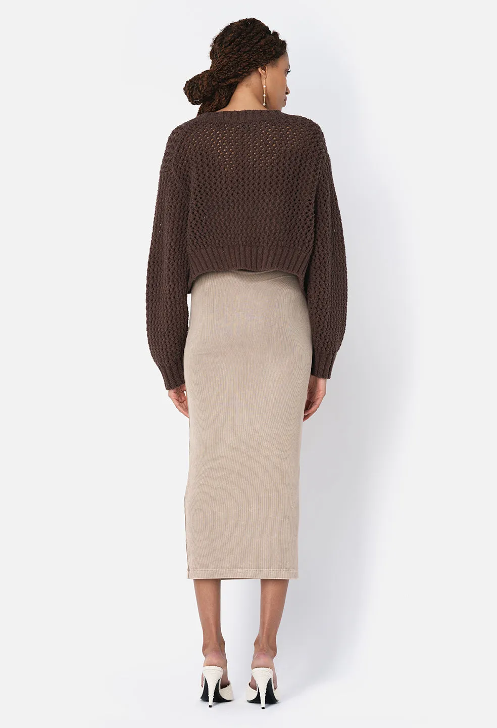 Foam Boucle Cropped Cardigan / Chocolate