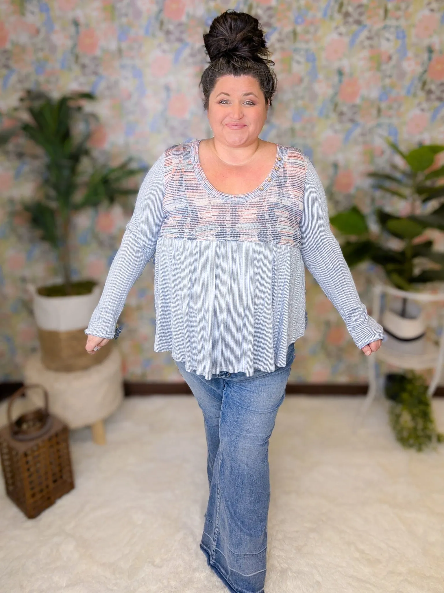 Gabriella Denim Blue Striped Babydoll w/Rainbow Accent