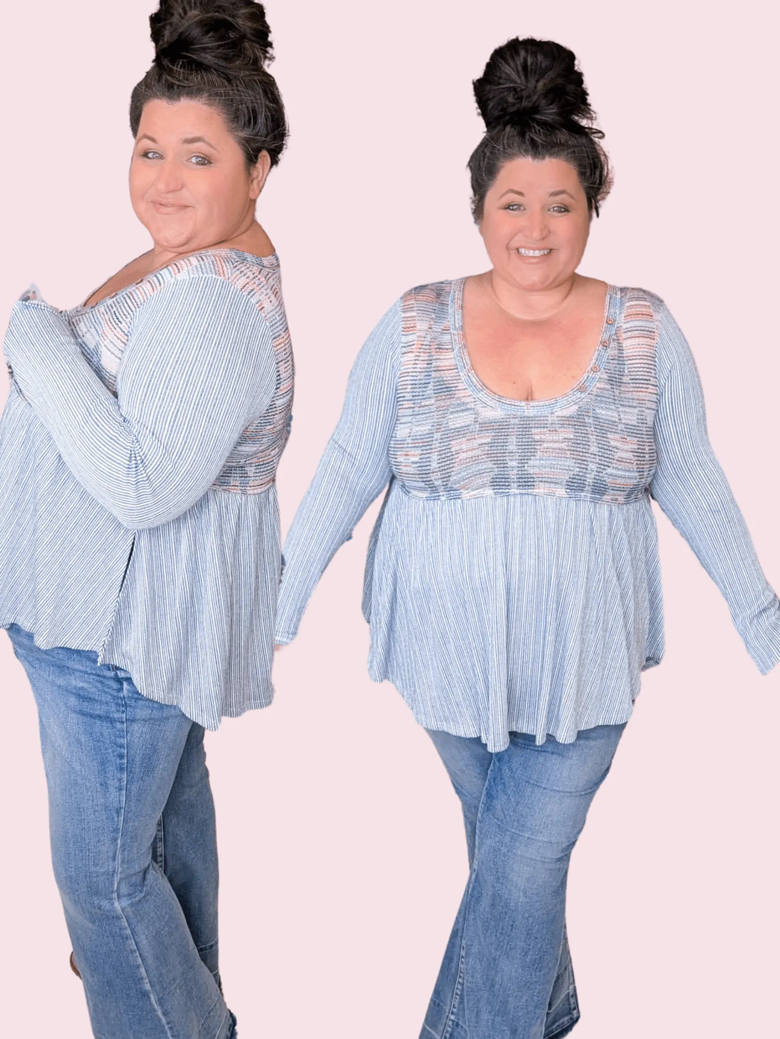 Gabriella Denim Blue Striped Babydoll w/Rainbow Accent