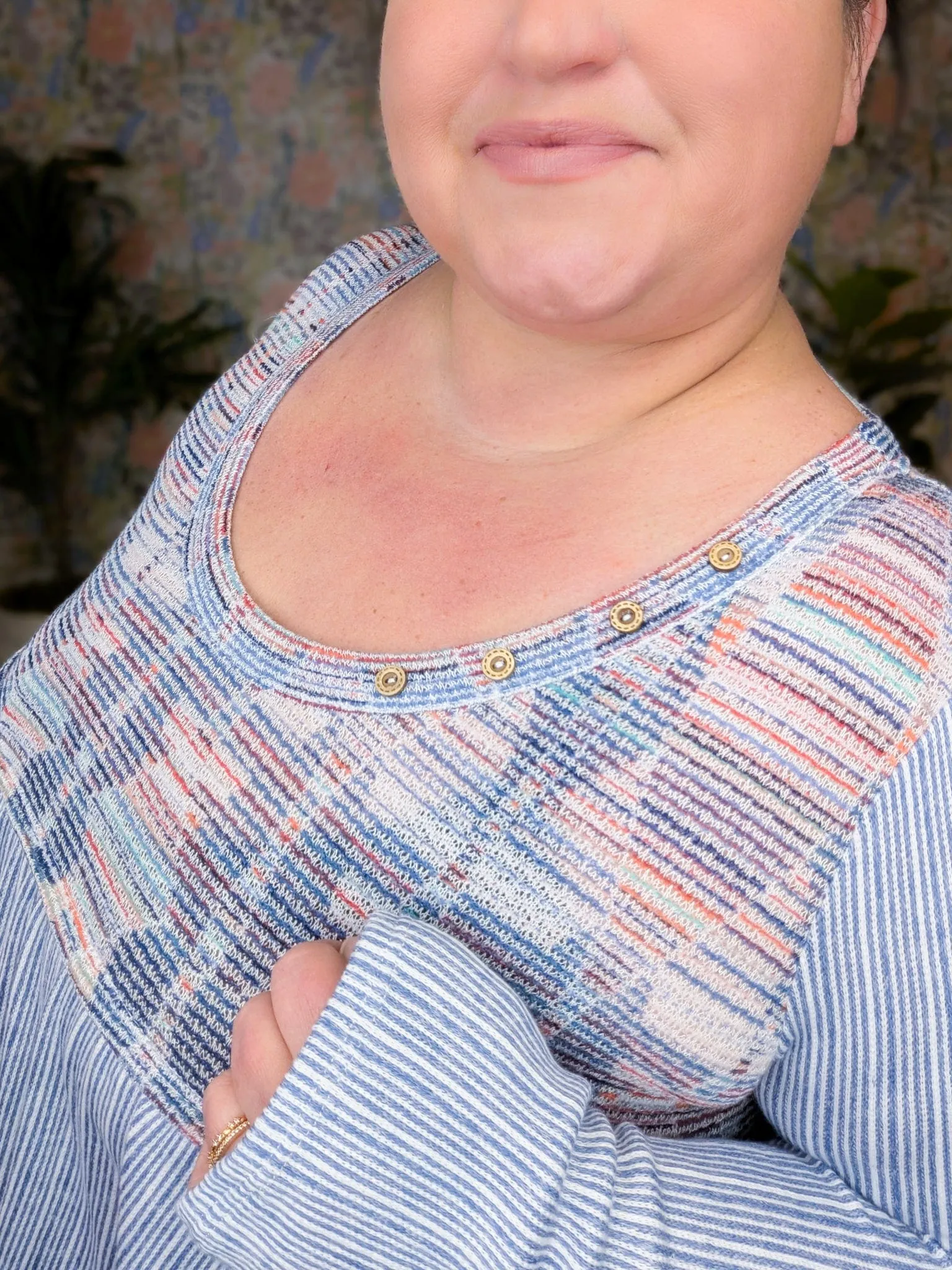 Gabriella Denim Blue Striped Babydoll w/Rainbow Accent