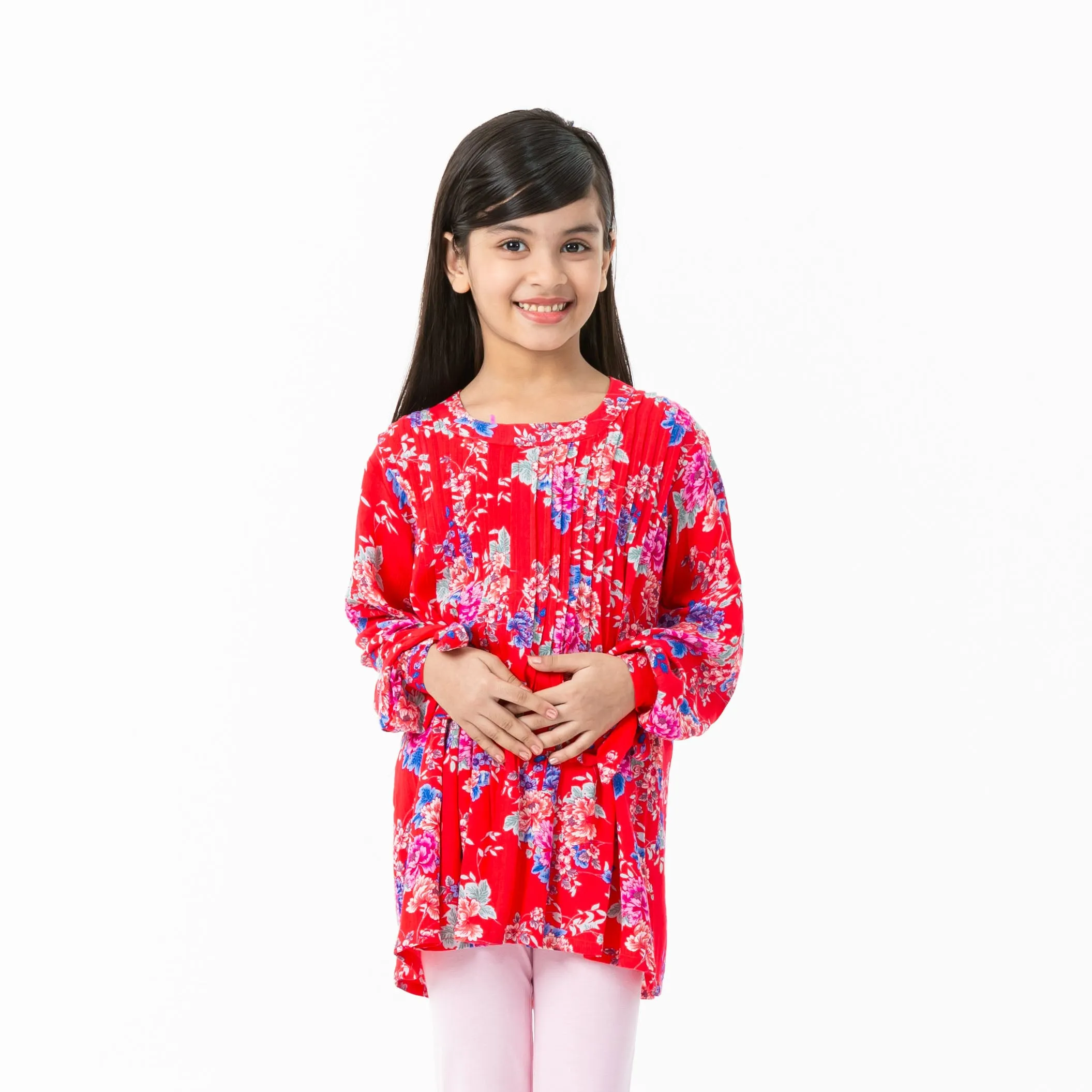Girls Pink Frill Sleeve Top