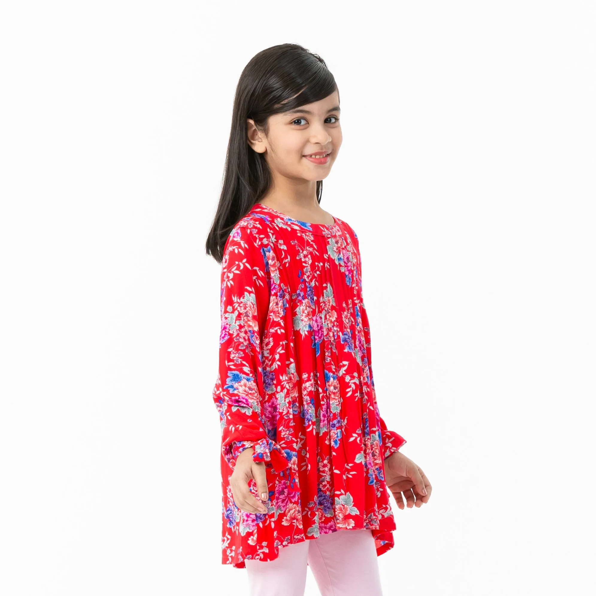 Girls Pink Frill Sleeve Top