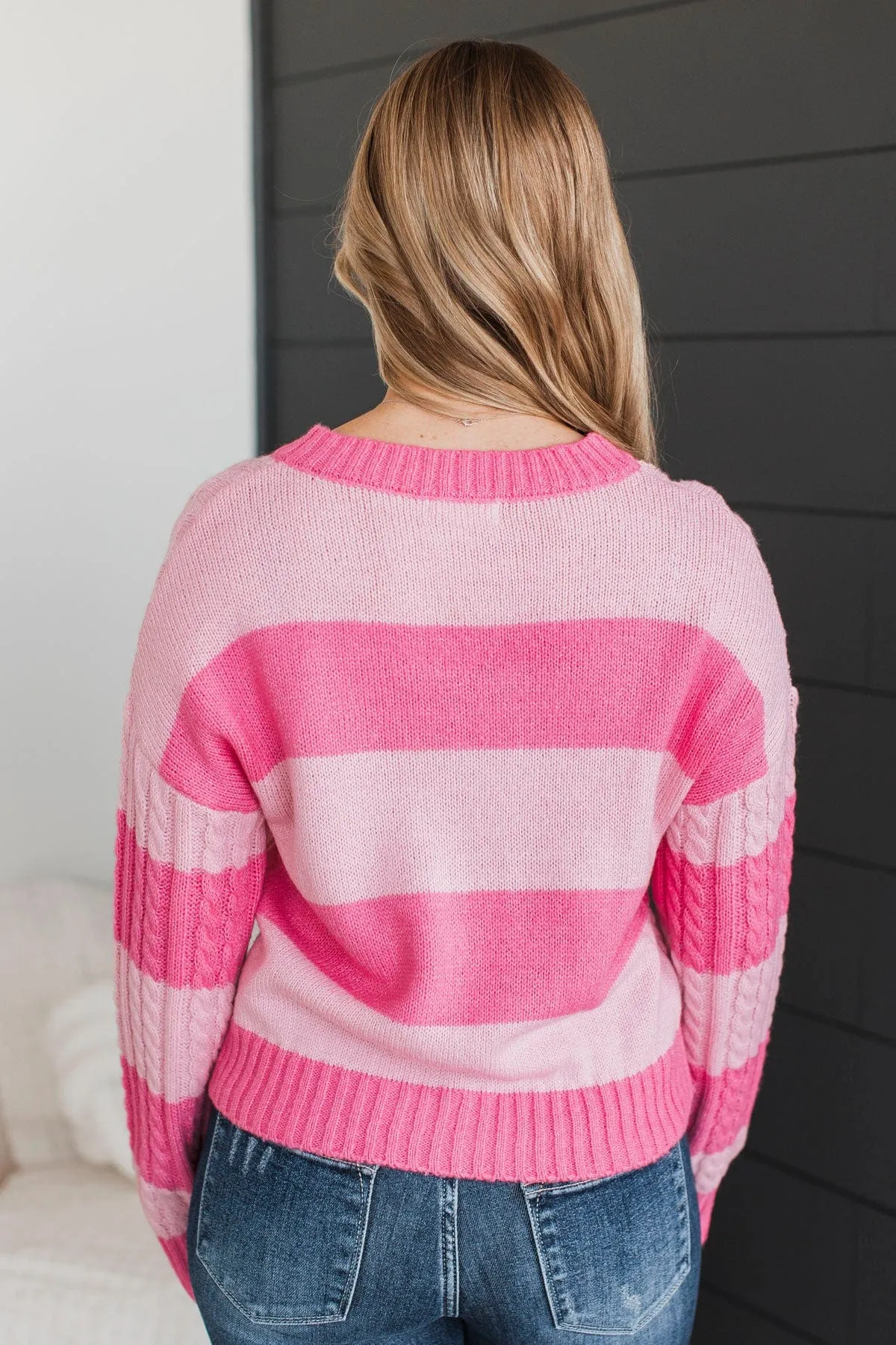 Greatly Desired Striped Knit Sweater- Pink
