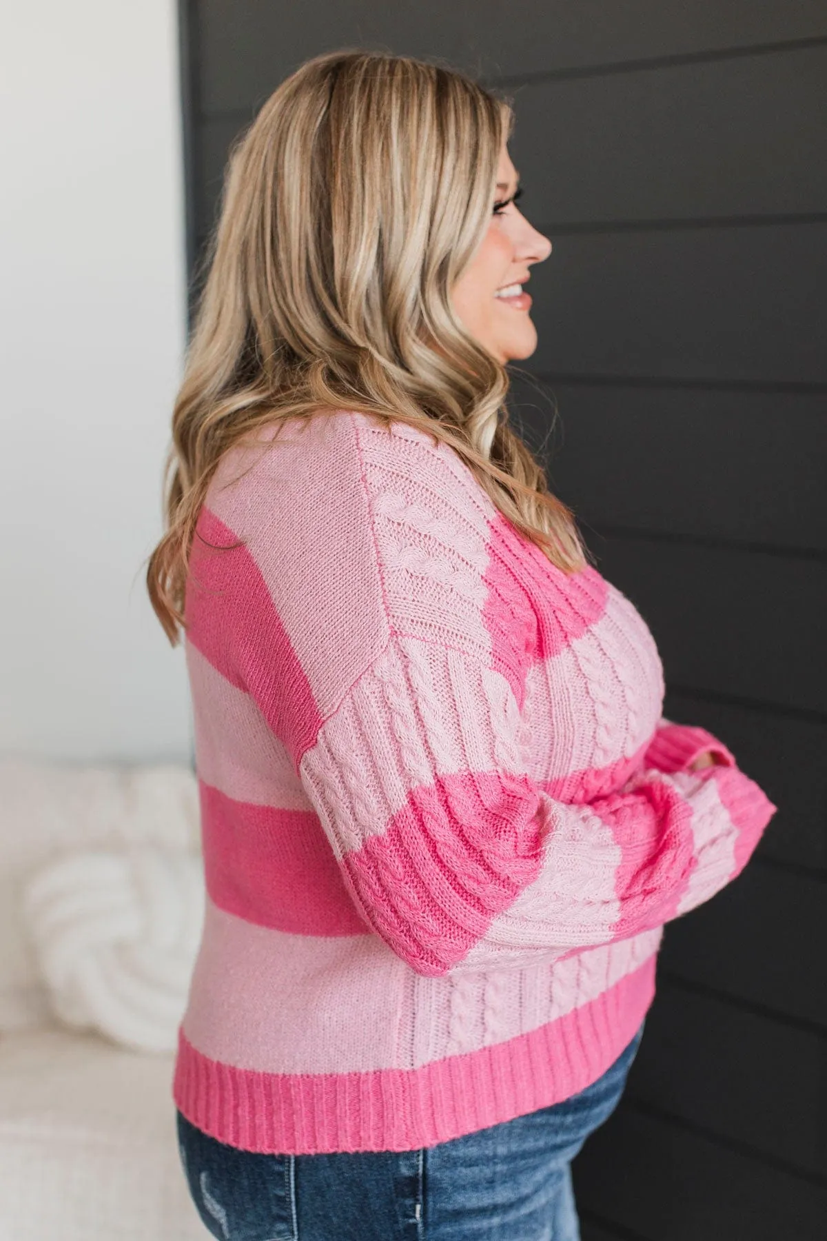 Greatly Desired Striped Knit Sweater- Pink