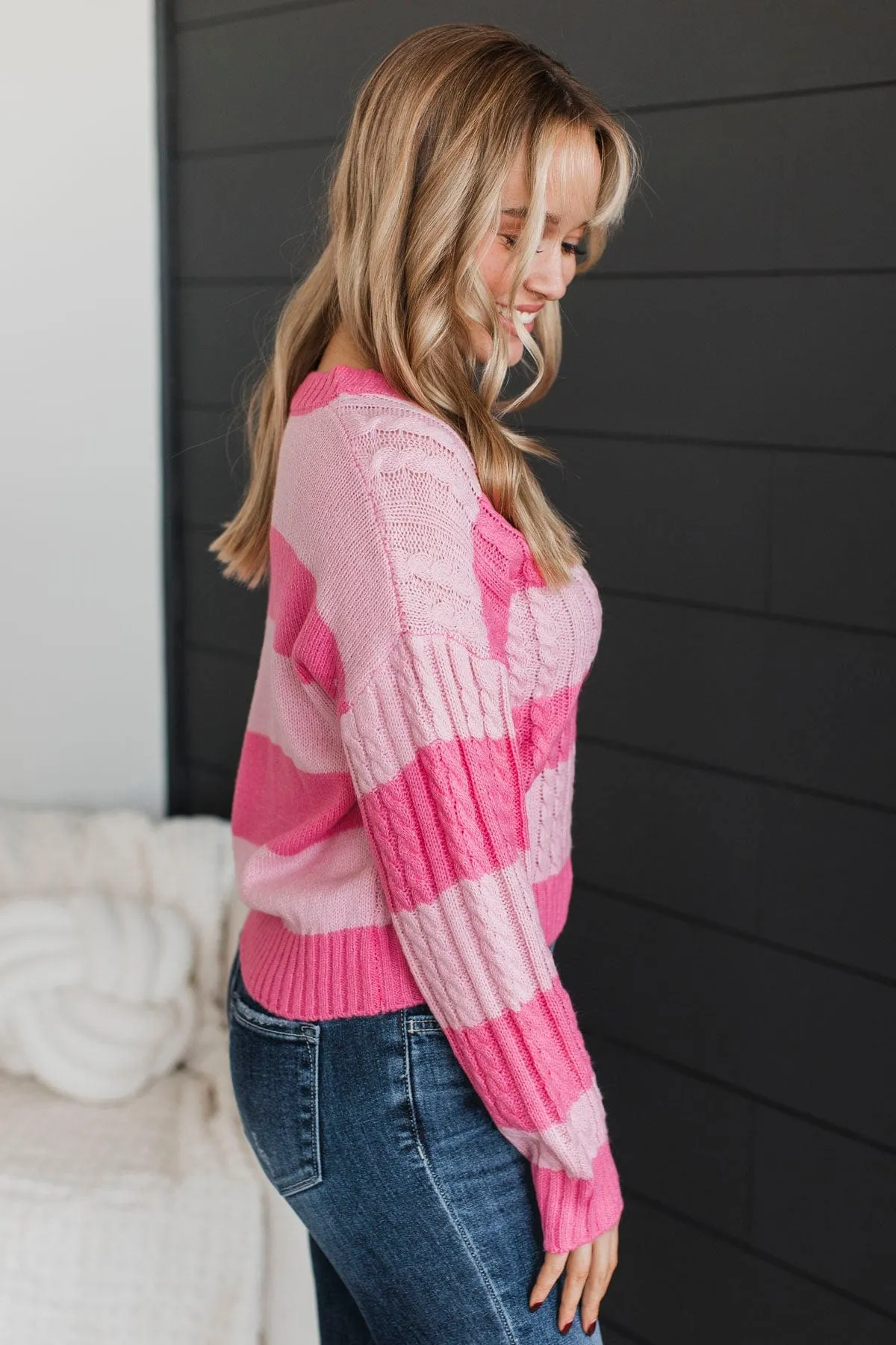 Greatly Desired Striped Knit Sweater- Pink