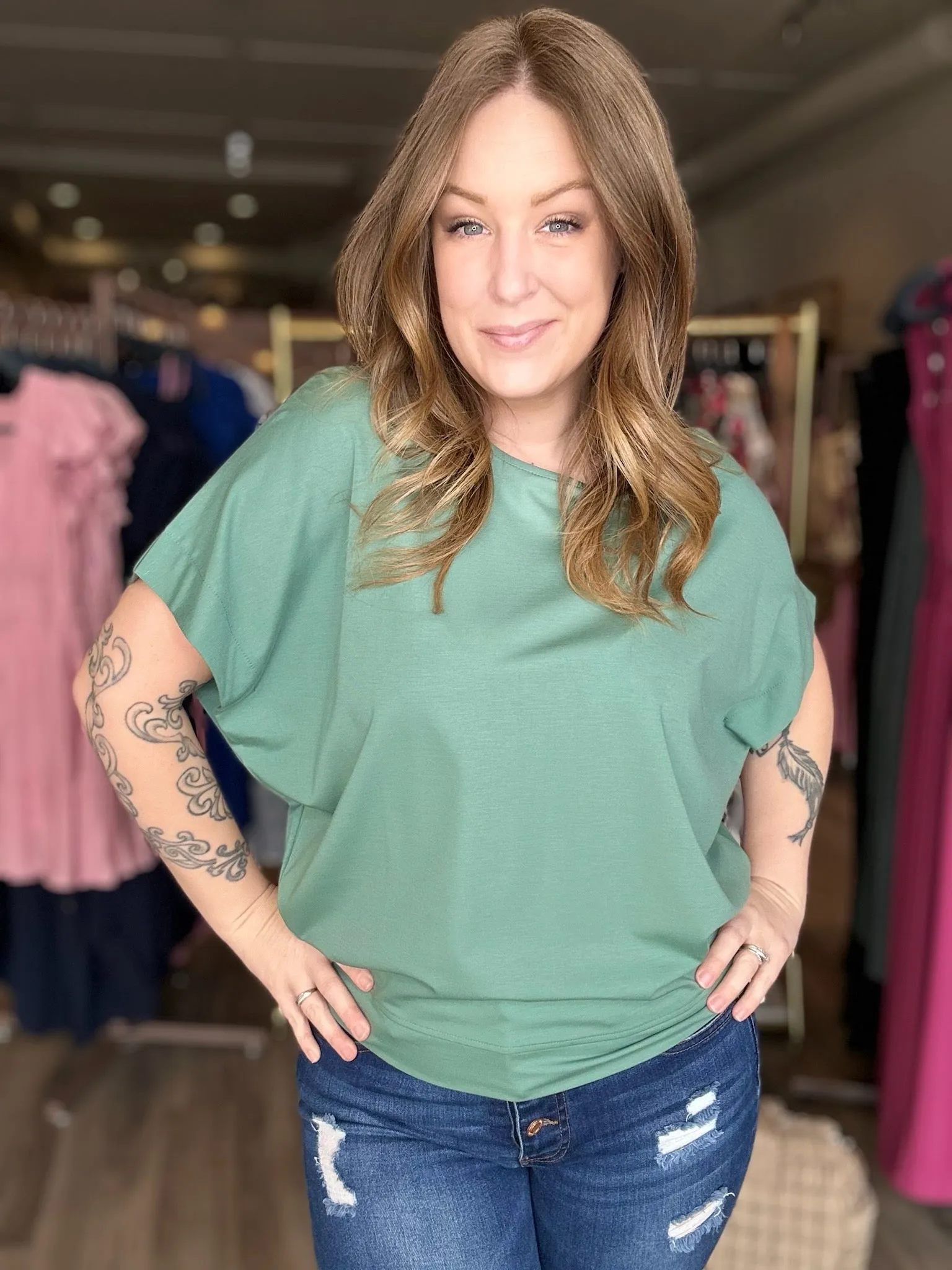 Green Dolman Sleeve Top