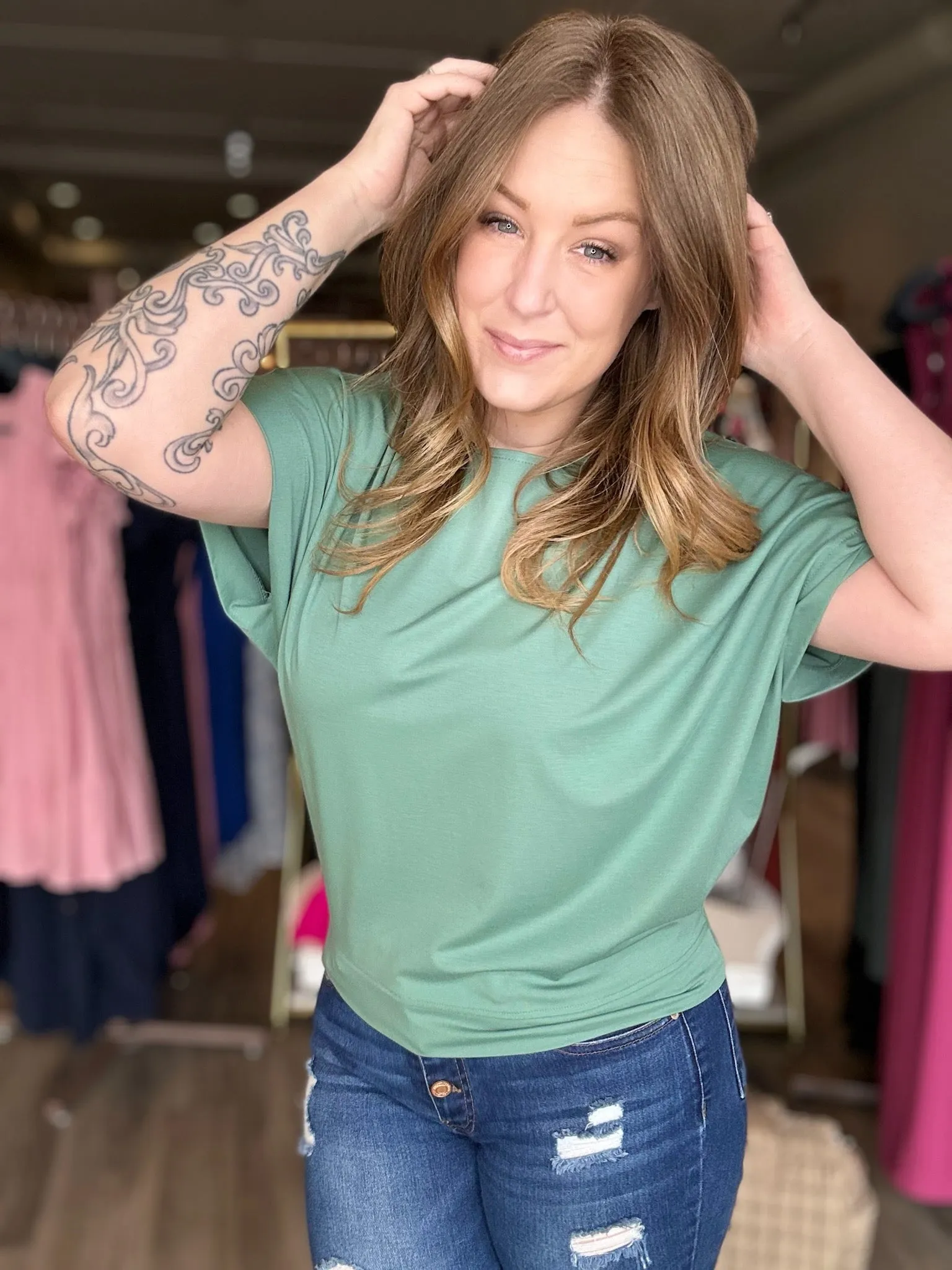 Green Dolman Sleeve Top