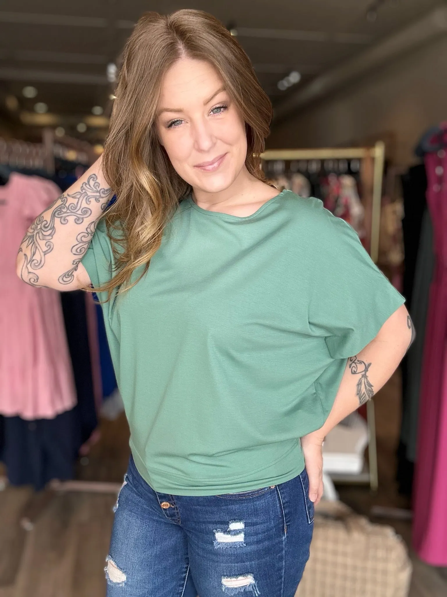 Green Dolman Sleeve Top