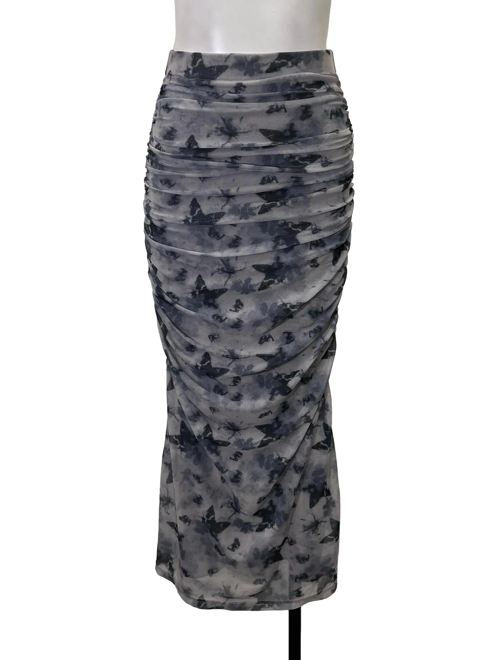 Grey Butterfly Ruched Skirt