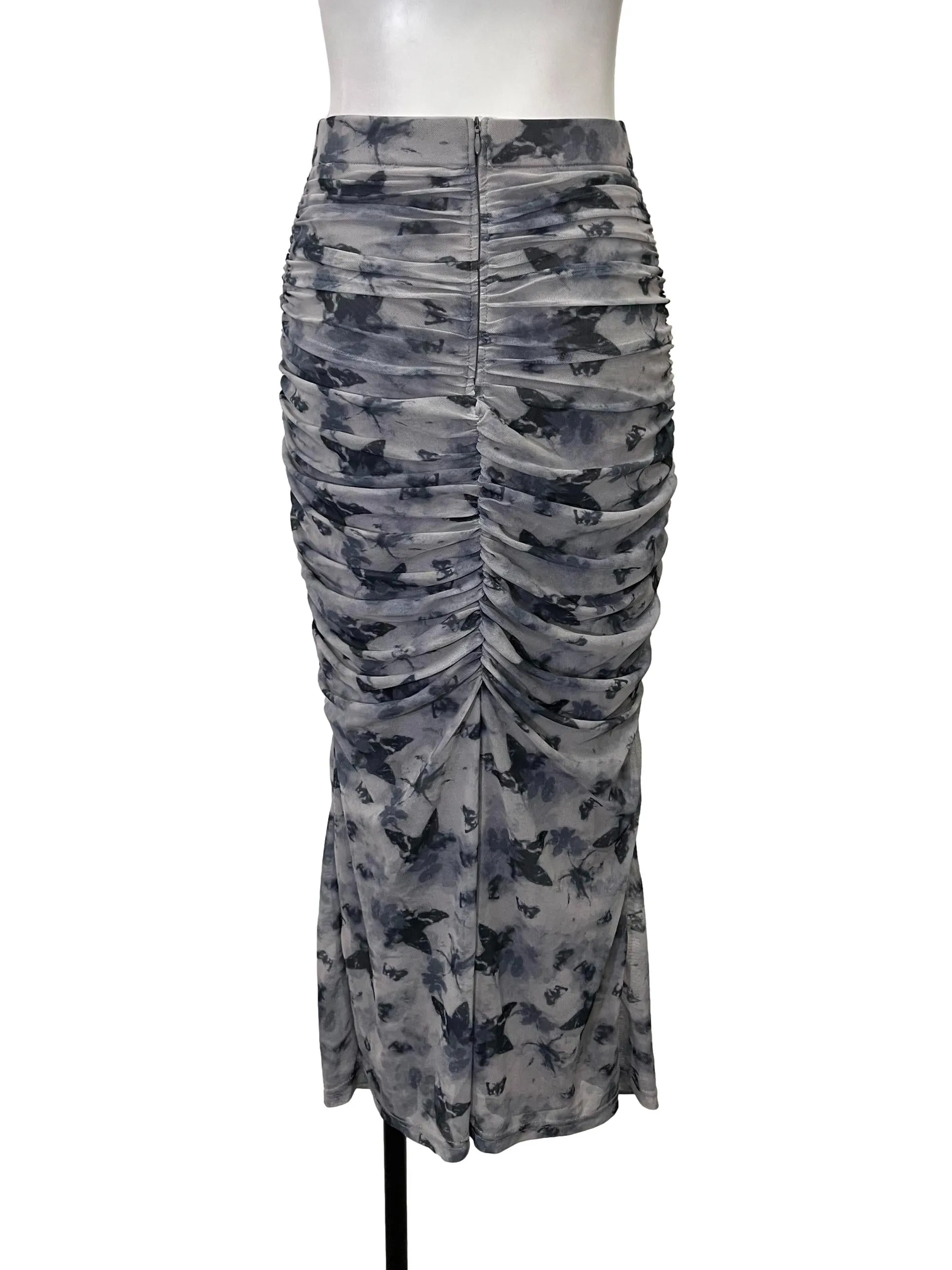 Grey Butterfly Ruched Skirt