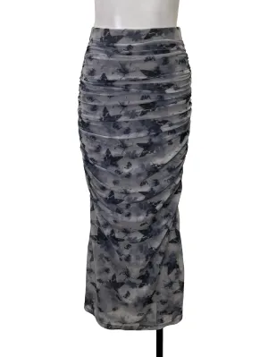 Grey Butterfly Ruched Skirt