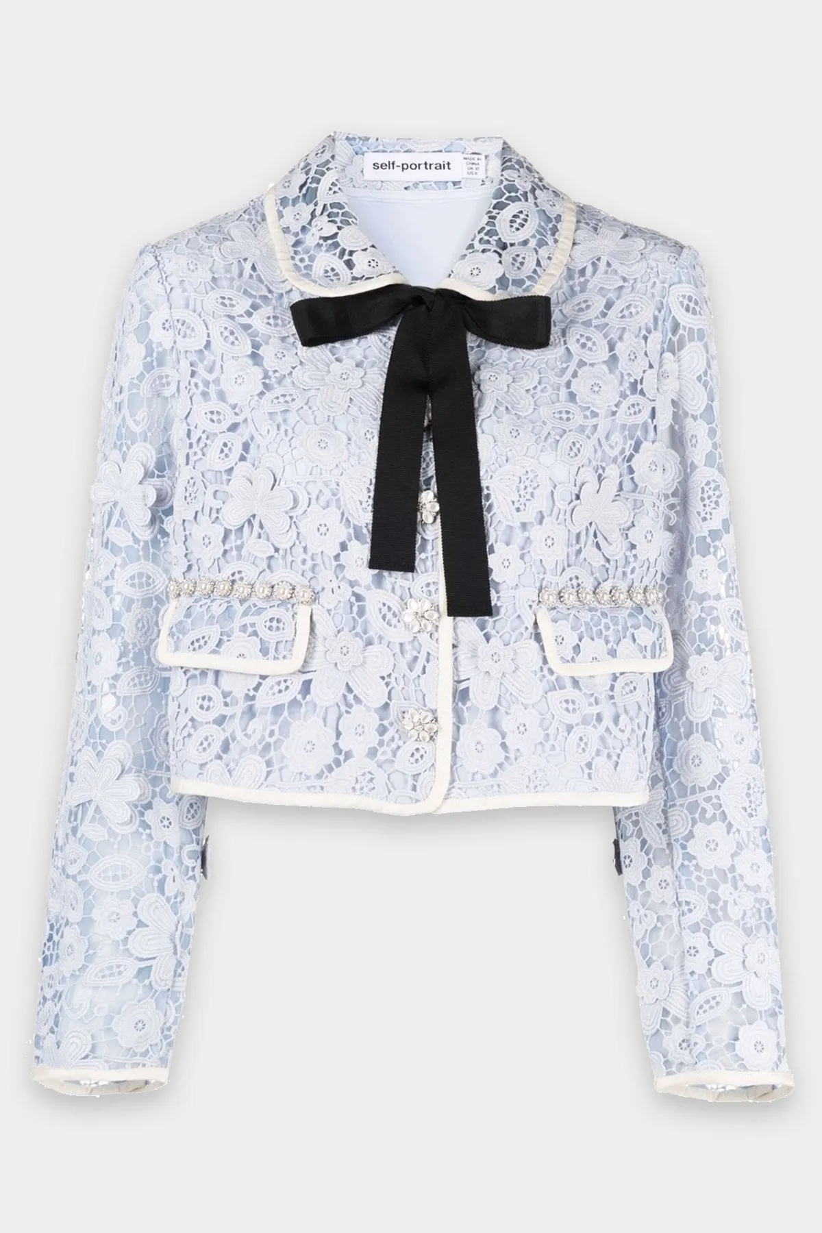 Guipure Lace Cropped Jacket in Powder Blue
