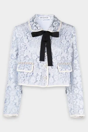 Guipure Lace Cropped Jacket in Powder Blue