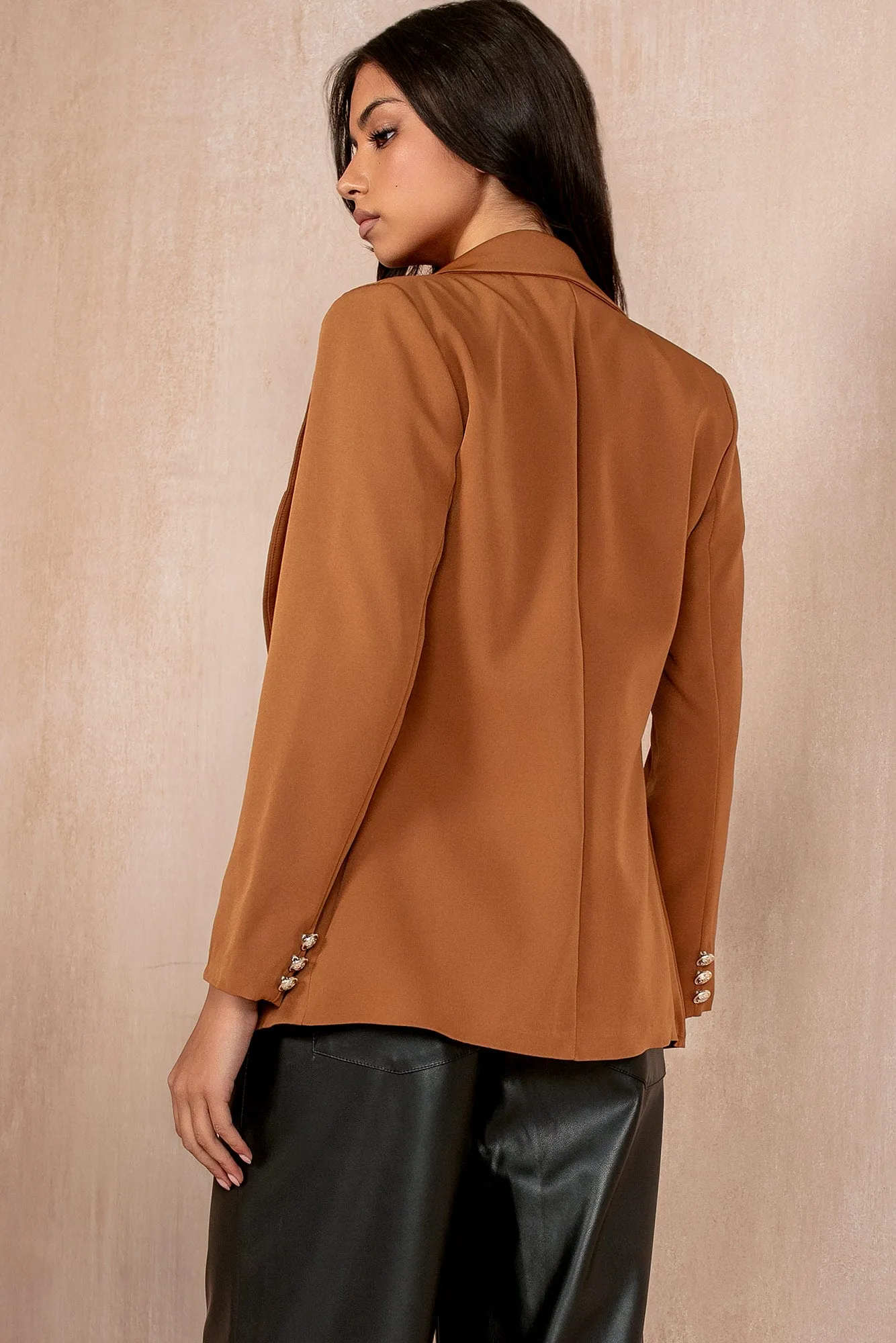 Haddie Tan Button Detail Blazer
