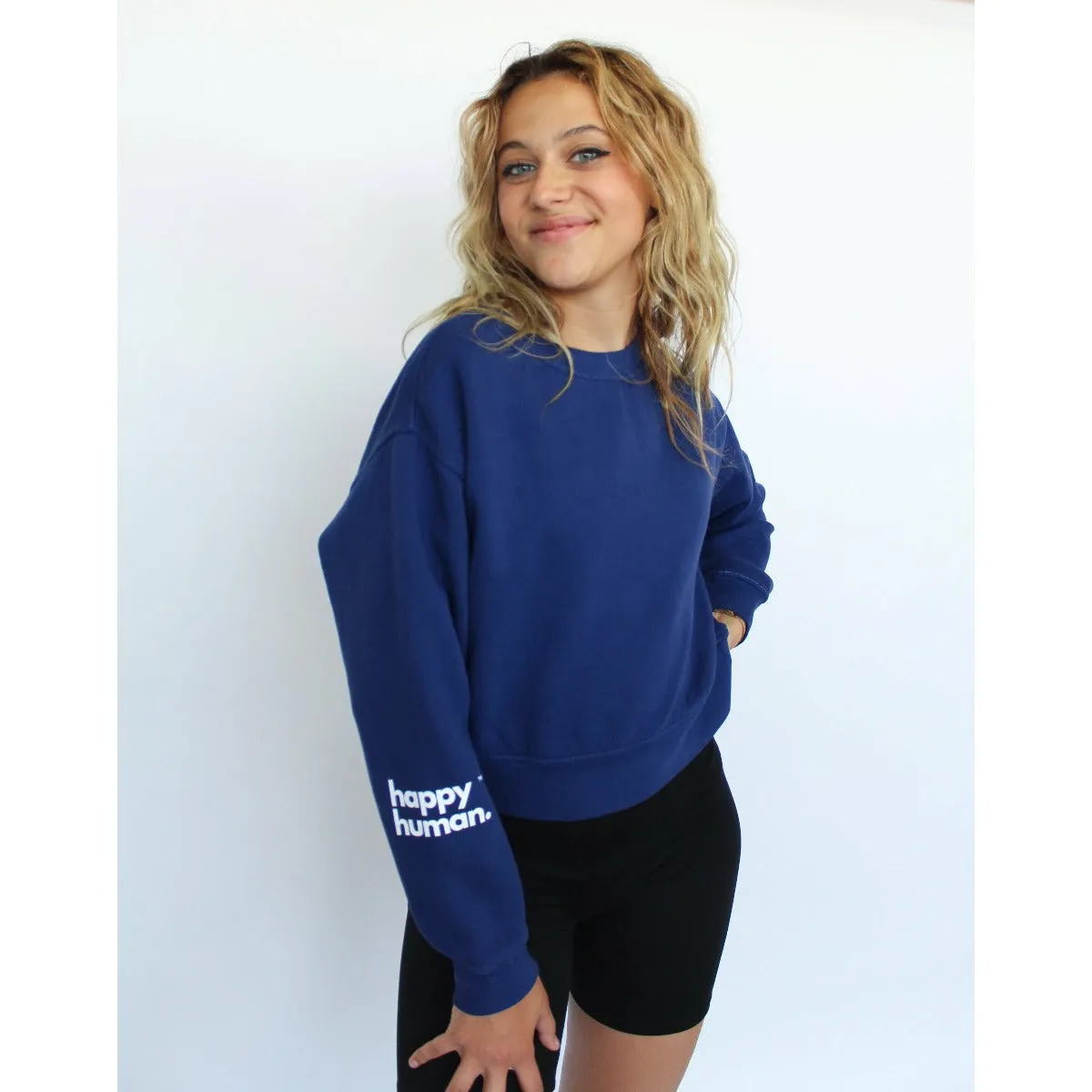Happy Human Cropped Sweatshirt | Navy | Women & Youth 10 