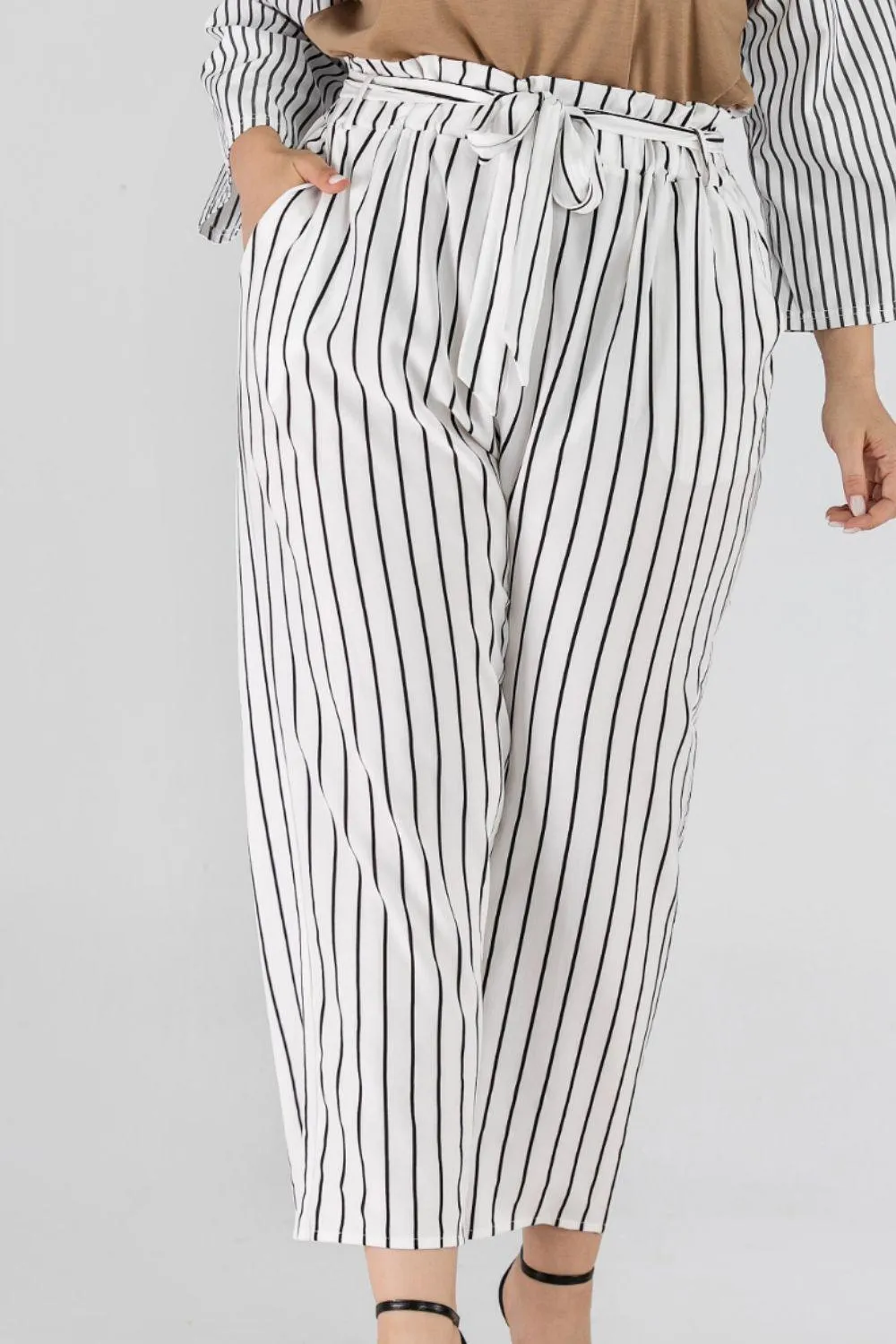 Hazel Blues® | Striped Paperbag Waist Cropped Pants
