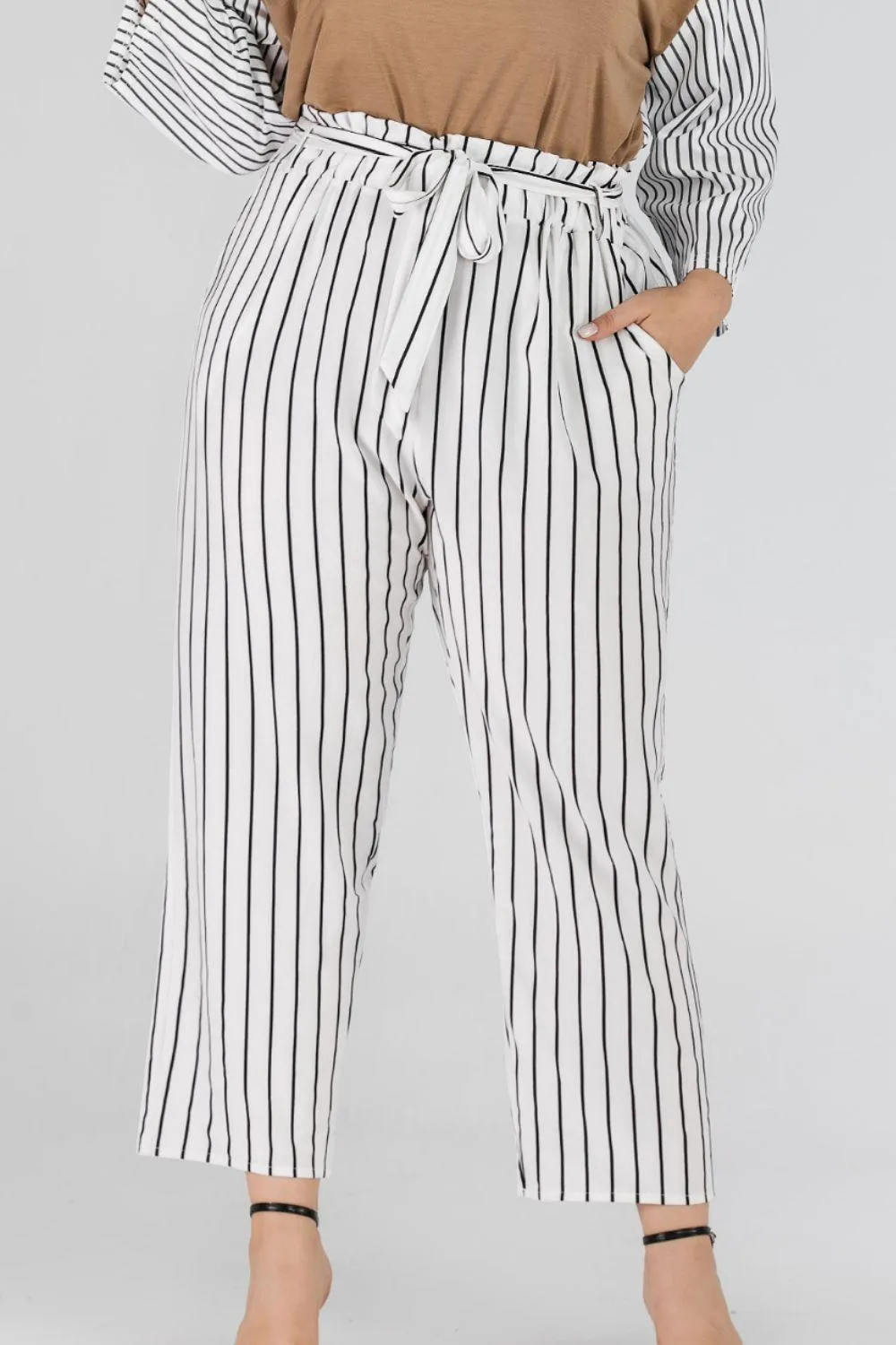 Hazel Blues® | Striped Paperbag Waist Cropped Pants