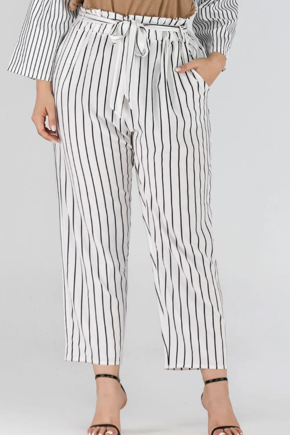 Hazel Blues® | Striped Paperbag Waist Cropped Pants