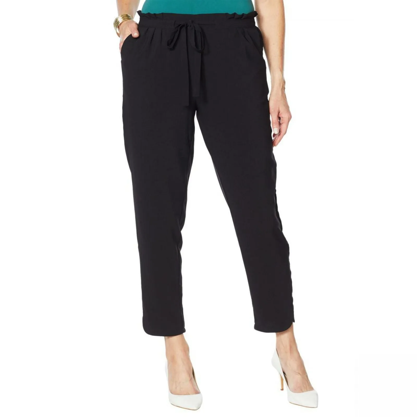 IMAN Women's Boho Chic Tie Waist Ankle Pants With Pockets