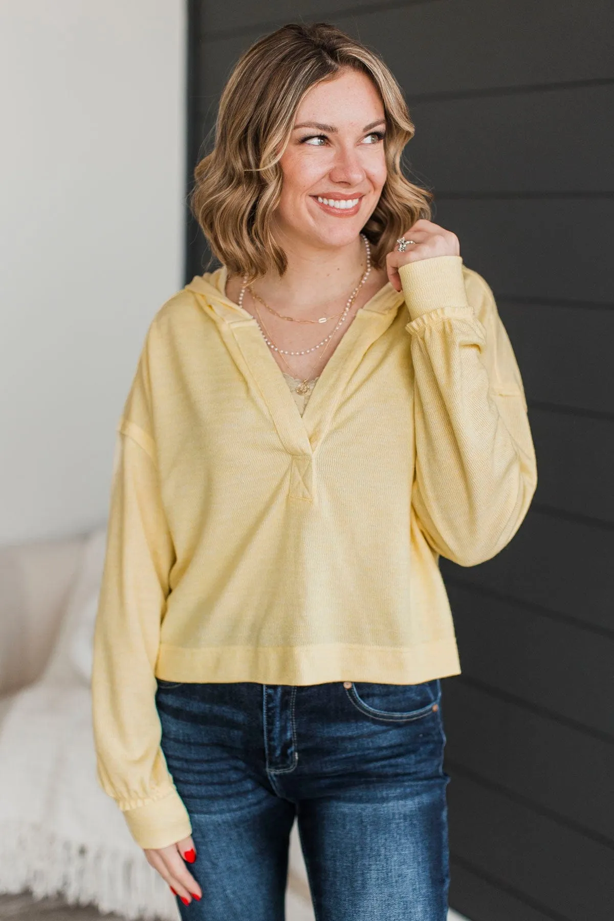 Inspiring You Hooded Pullover Top- Light Yellow