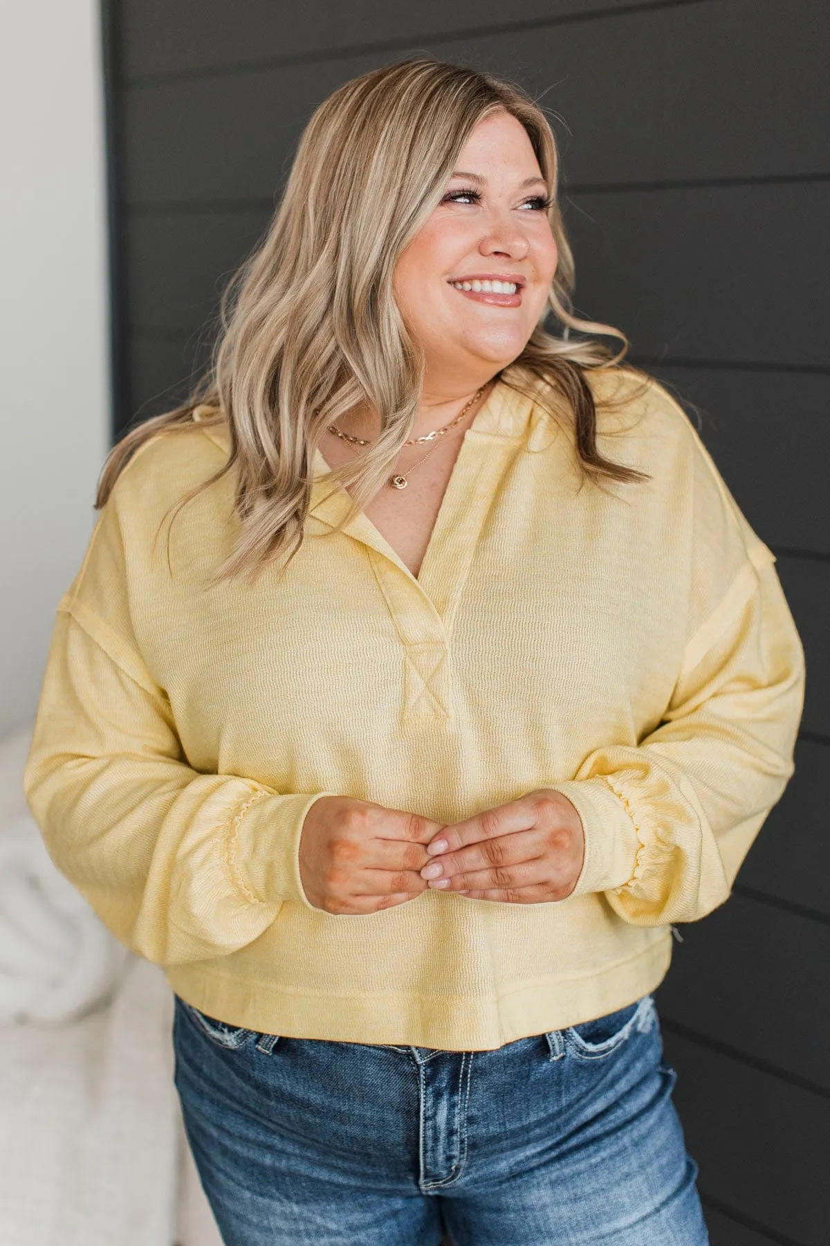 Inspiring You Hooded Pullover Top- Light Yellow