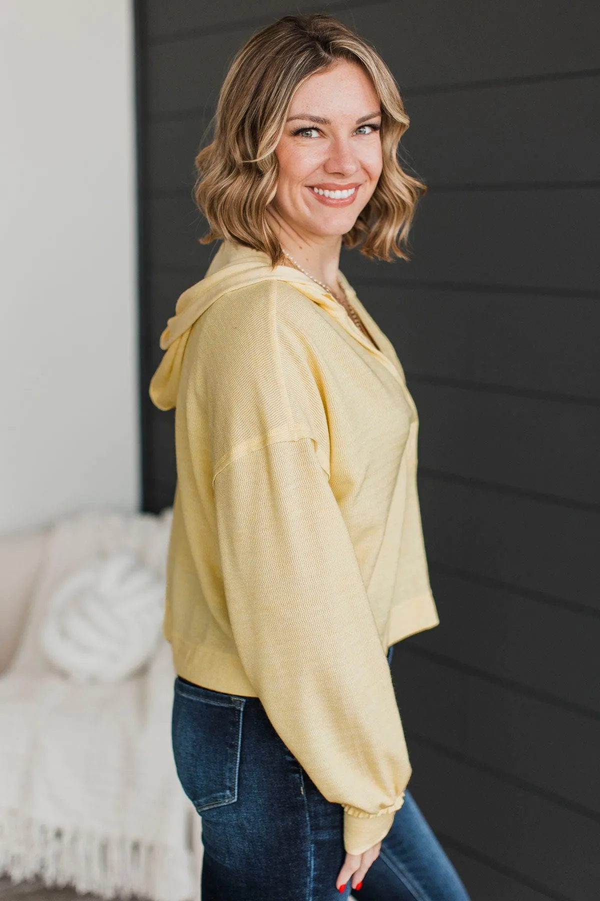 Inspiring You Hooded Pullover Top- Light Yellow