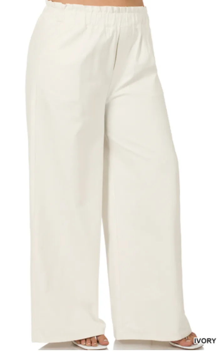 Ivory Paperbag Wide Leg Pants