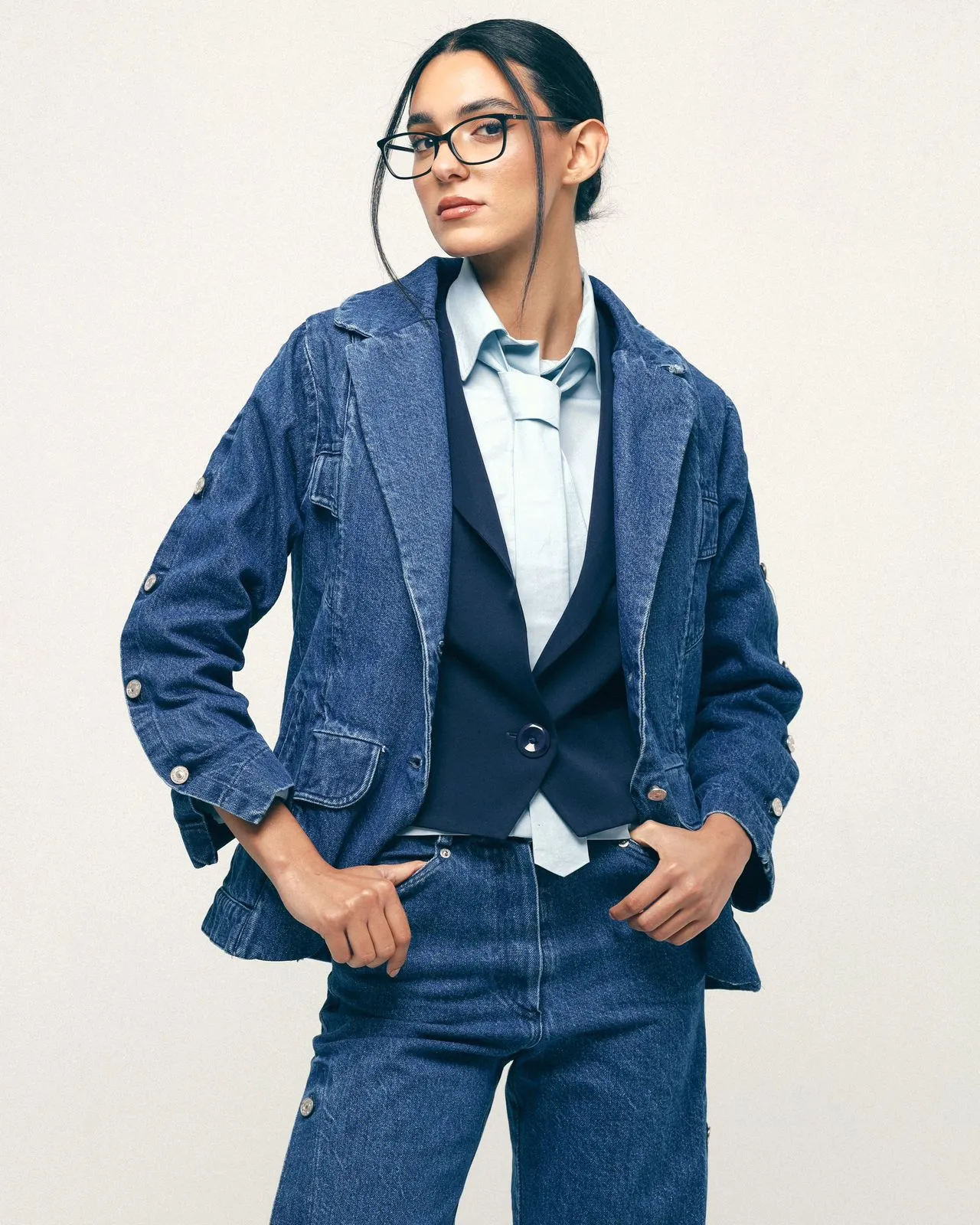 Jeans buttoned blazer jacket