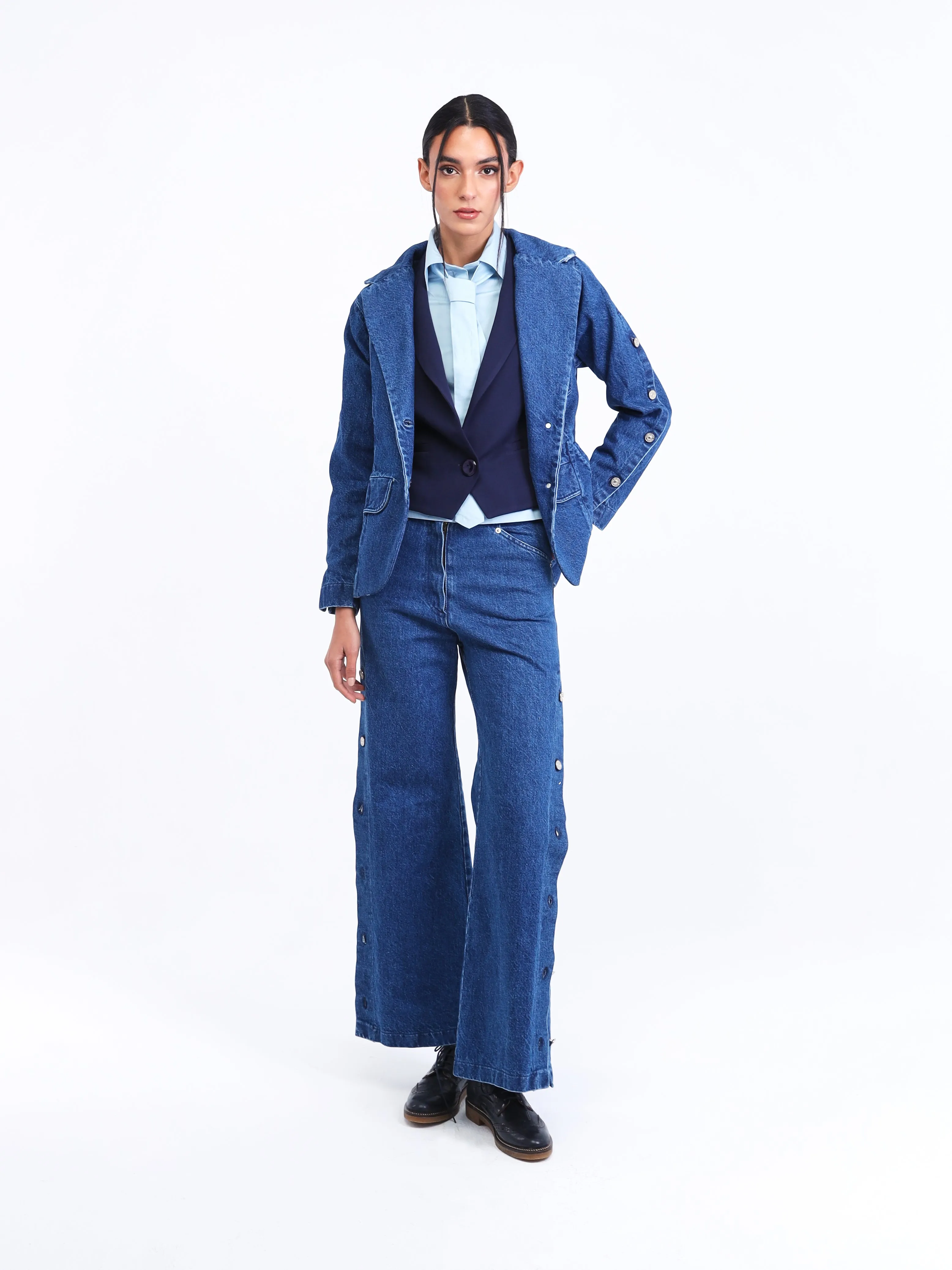 Jeans buttoned blazer jacket