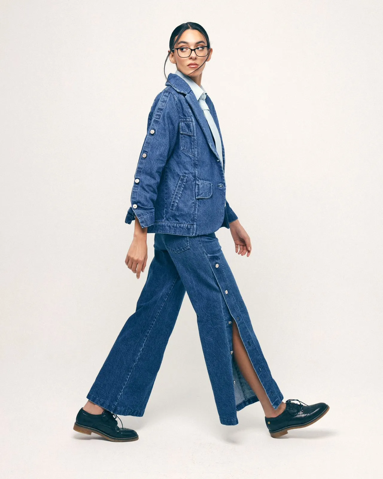 Jeans buttoned blazer jacket