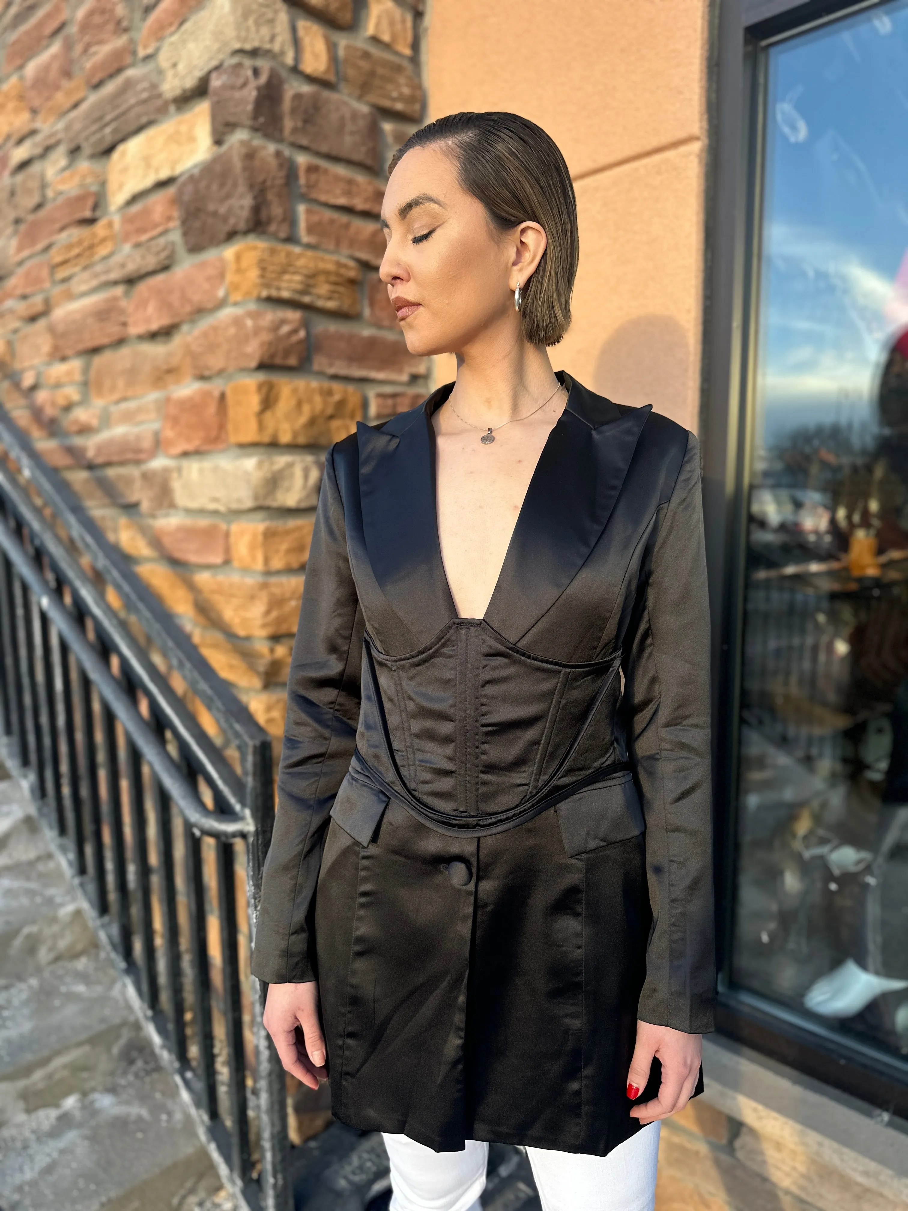 Karol Black Satin Blazer w/ Corset