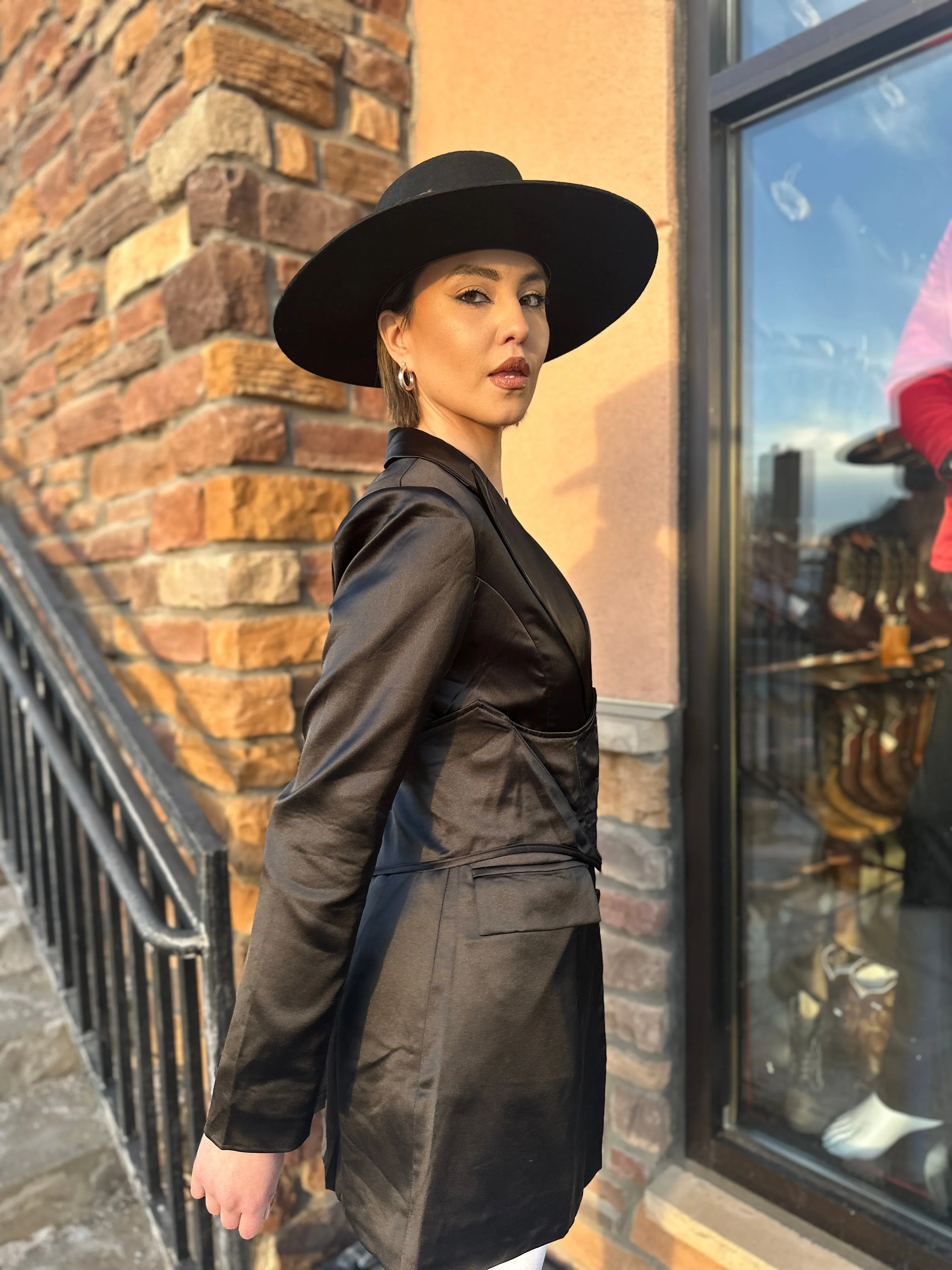Karol Black Satin Blazer w/ Corset