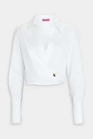 Kavos Cropped Wrap Blouse in White