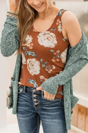 Keep It Up Floral Tank Top- Brown