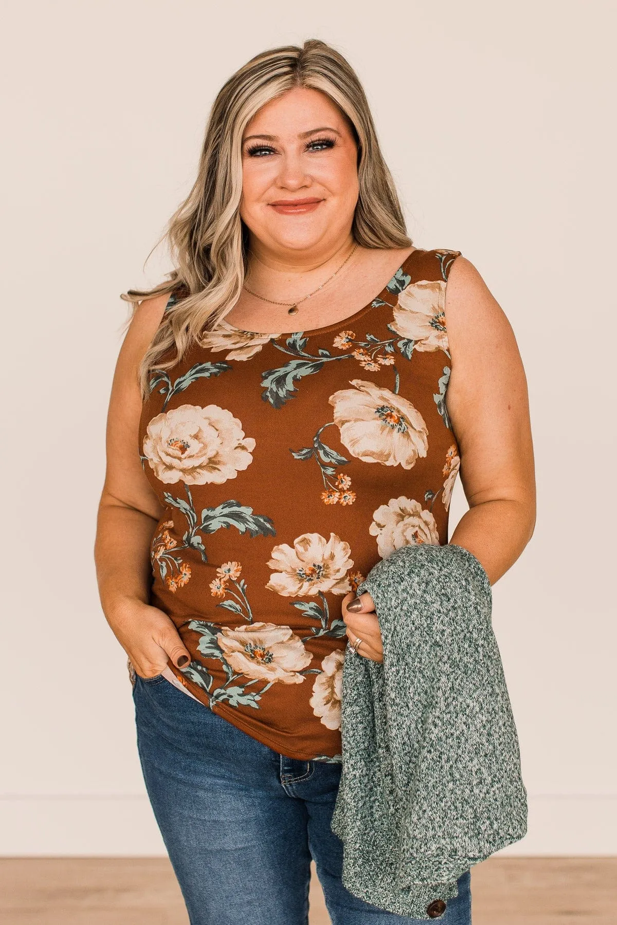 Keep It Up Floral Tank Top- Brown