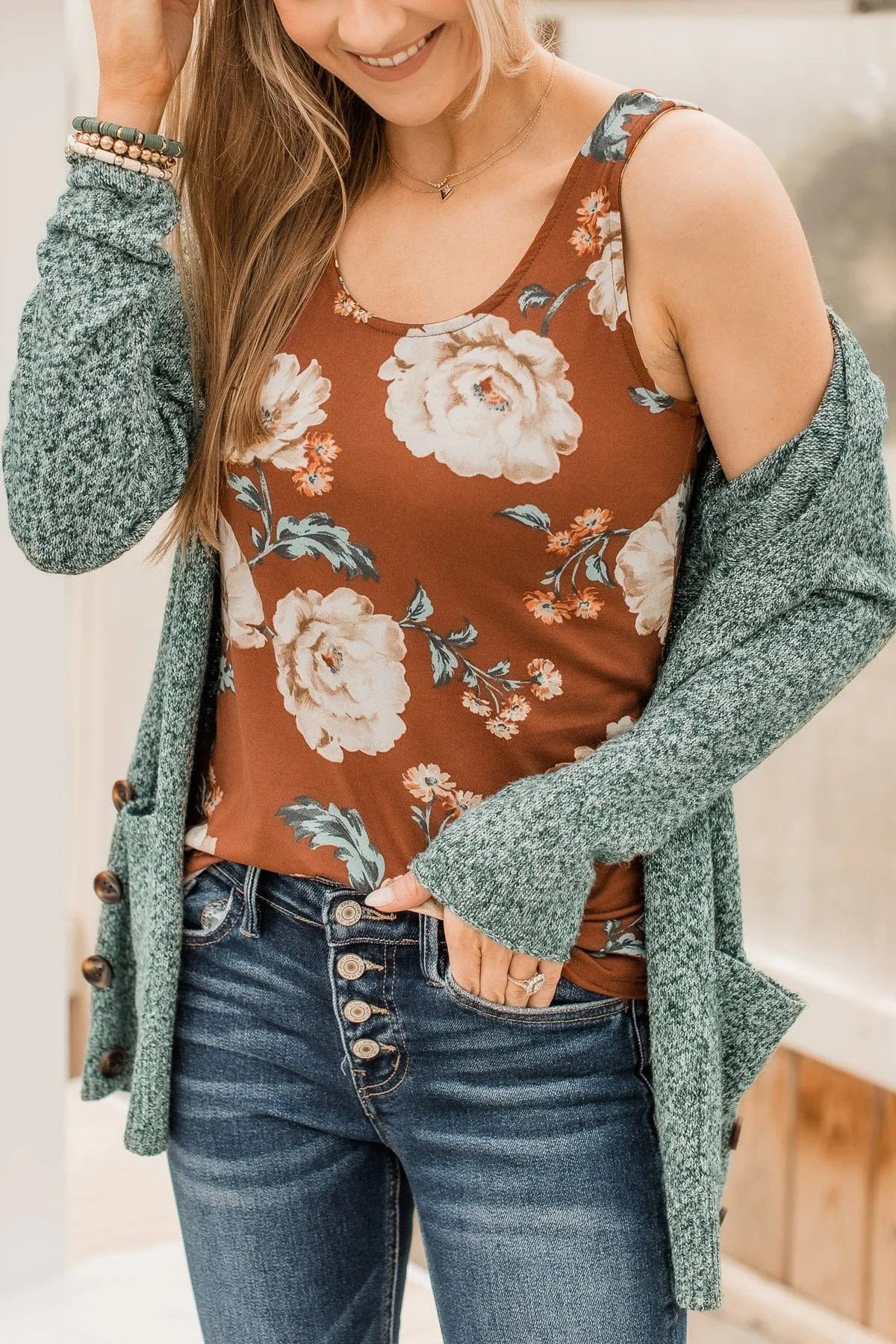 Keep It Up Floral Tank Top- Brown