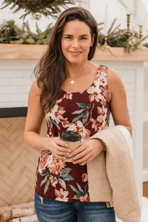 Keep It Up Floral Tank Top- Deep Burgundy