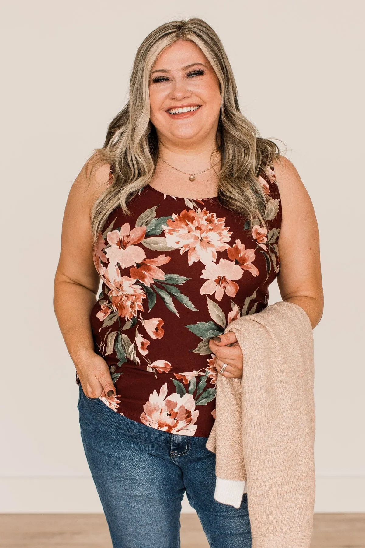 Keep It Up Floral Tank Top- Deep Burgundy