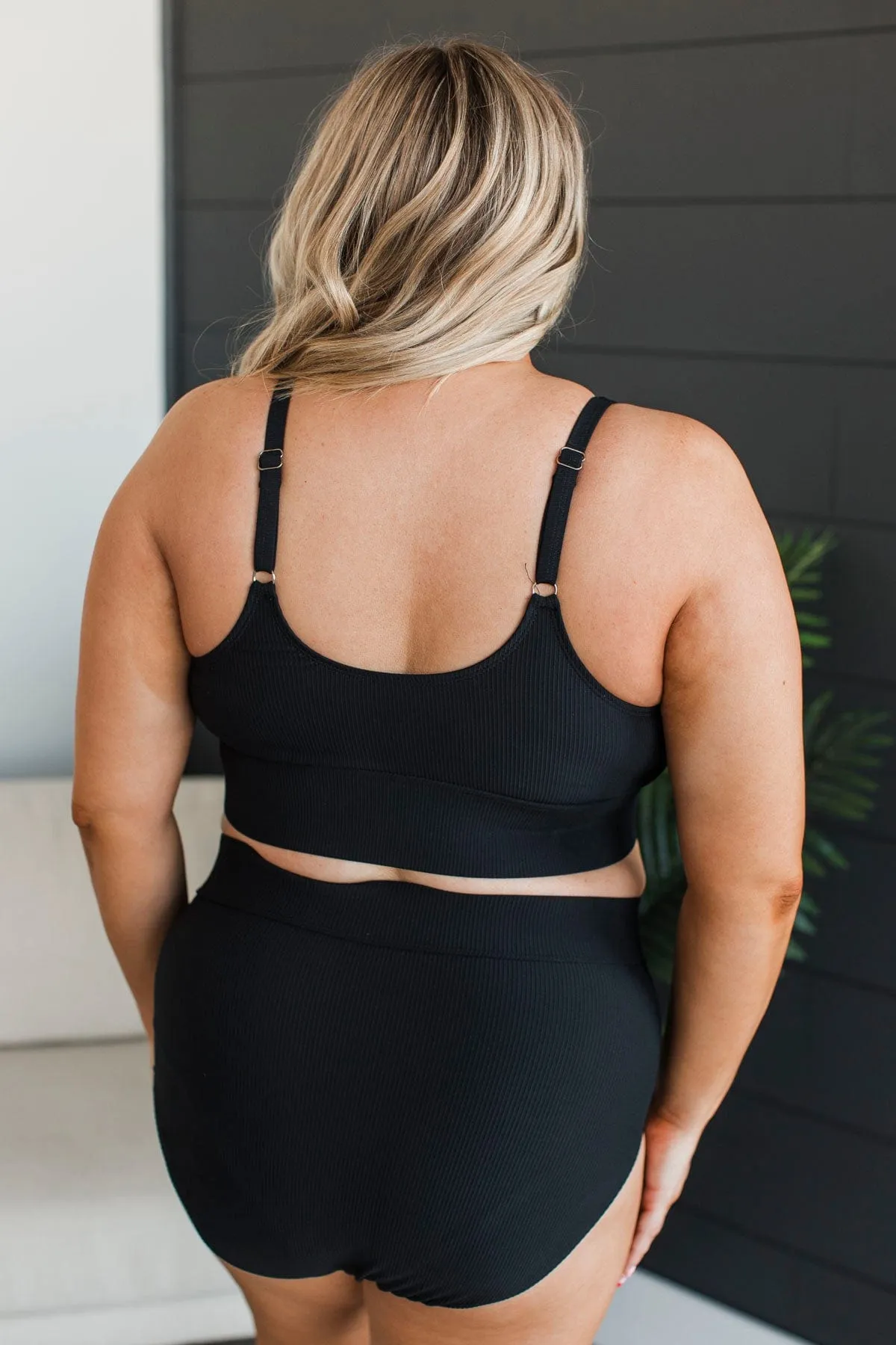 Kissed By The Sun Bikini Swim Top- Black Ribbed