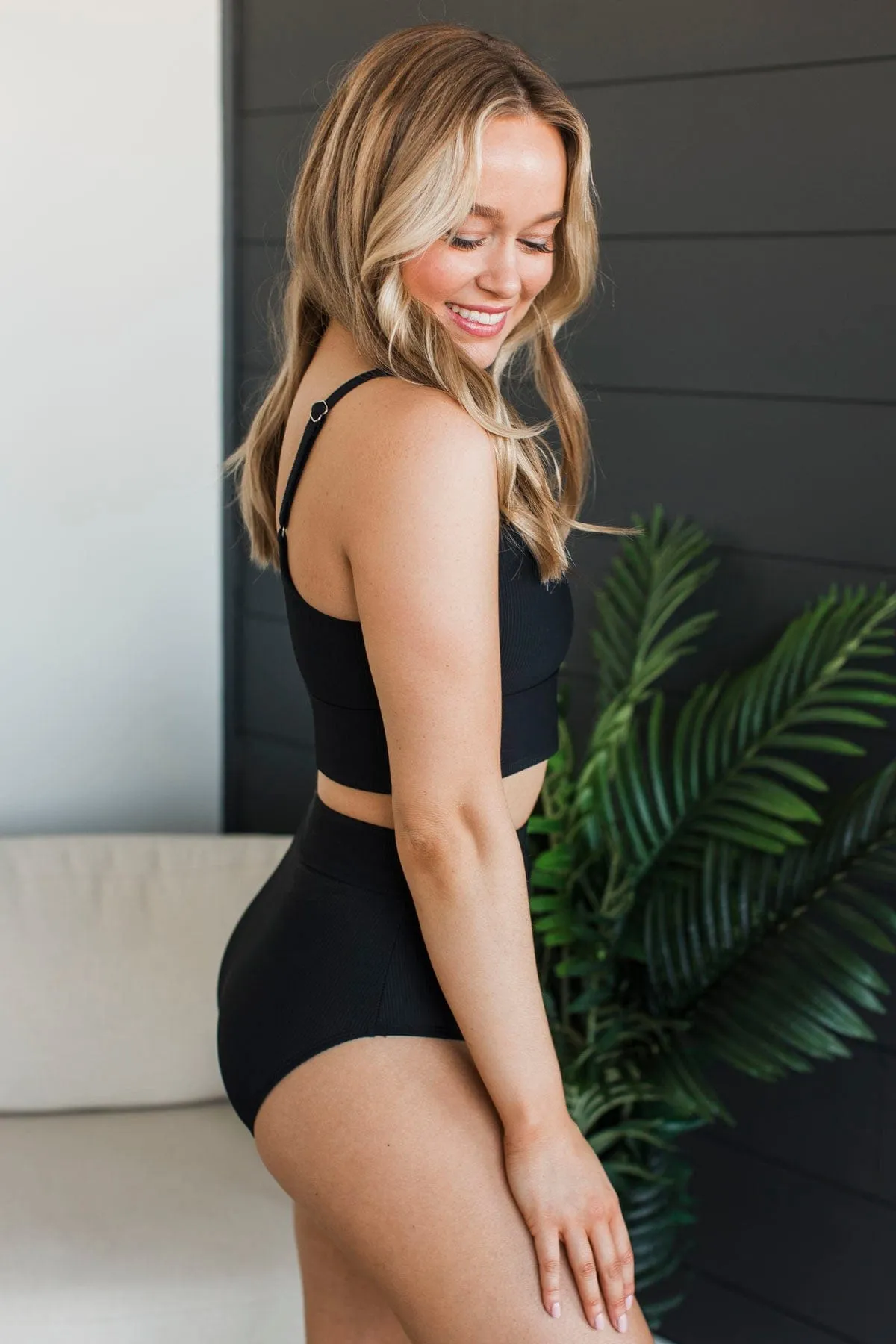 Kissed By The Sun Bikini Swim Top- Black Ribbed