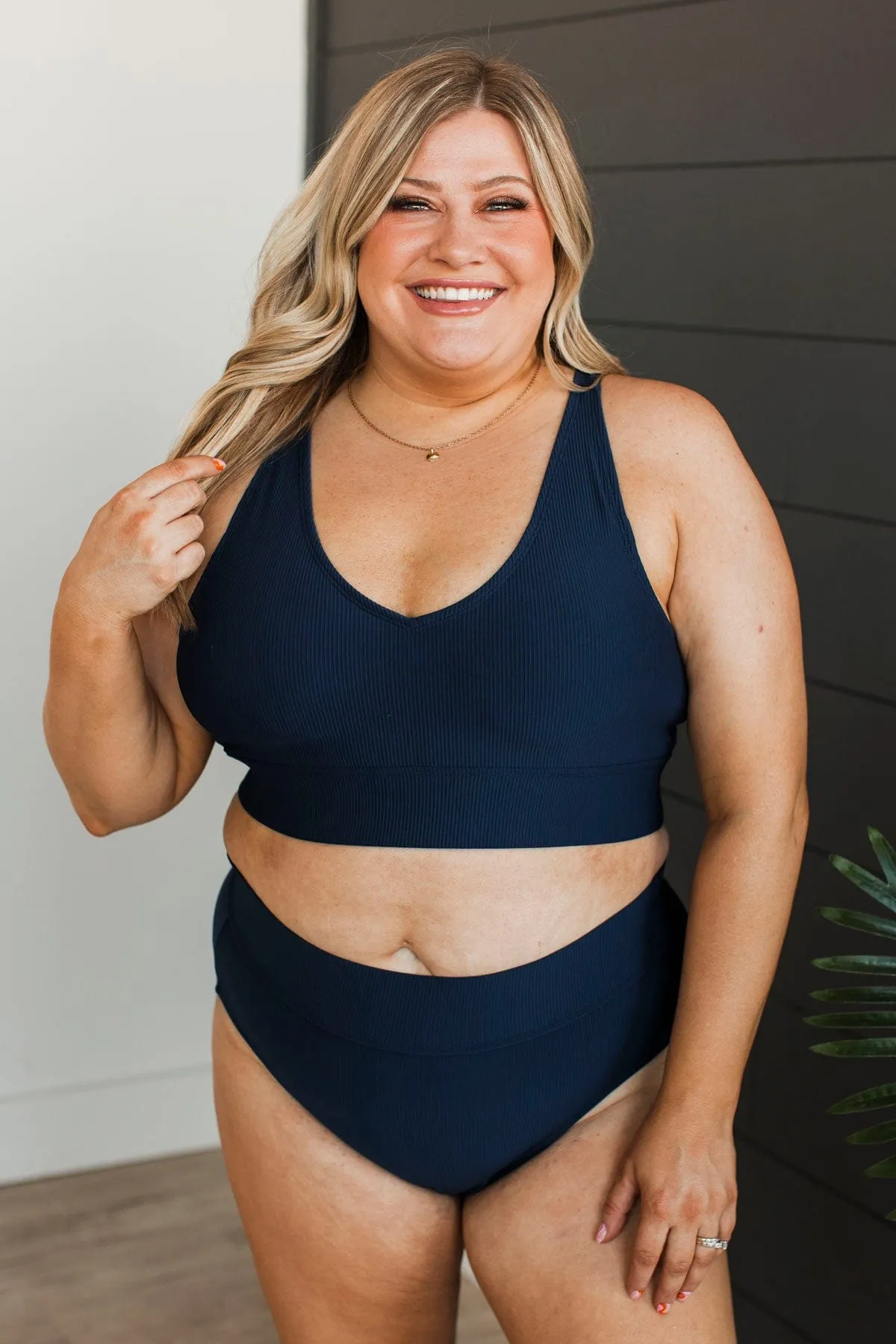Kissed By The Sun Bikini Swim Top- Dark Navy Ribbed